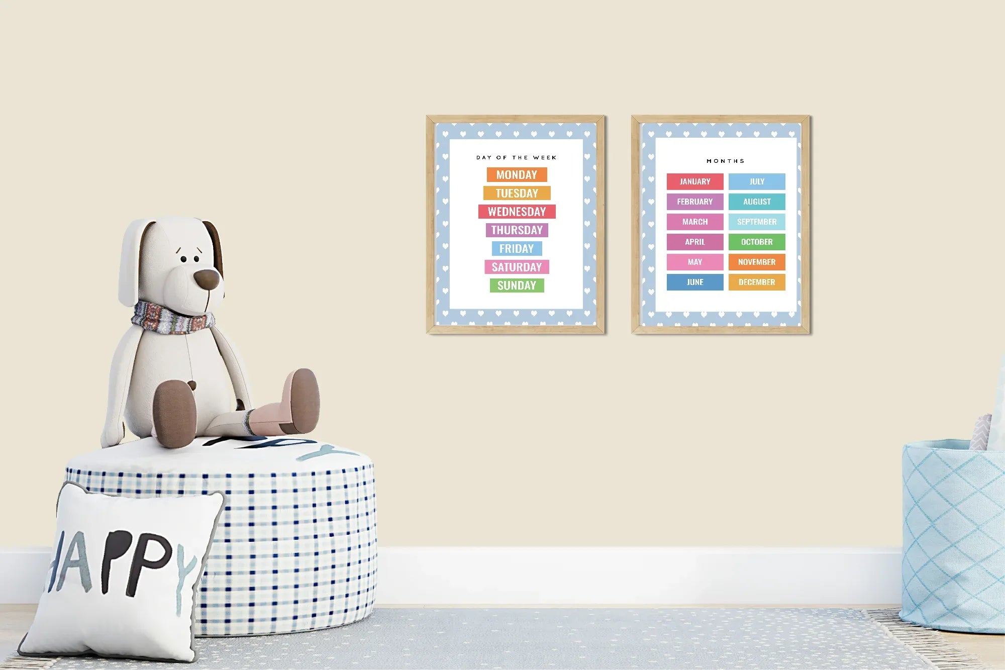 Blue & White Heart Days Of The Week Poster | Educational Wall Art - Larosier Prints