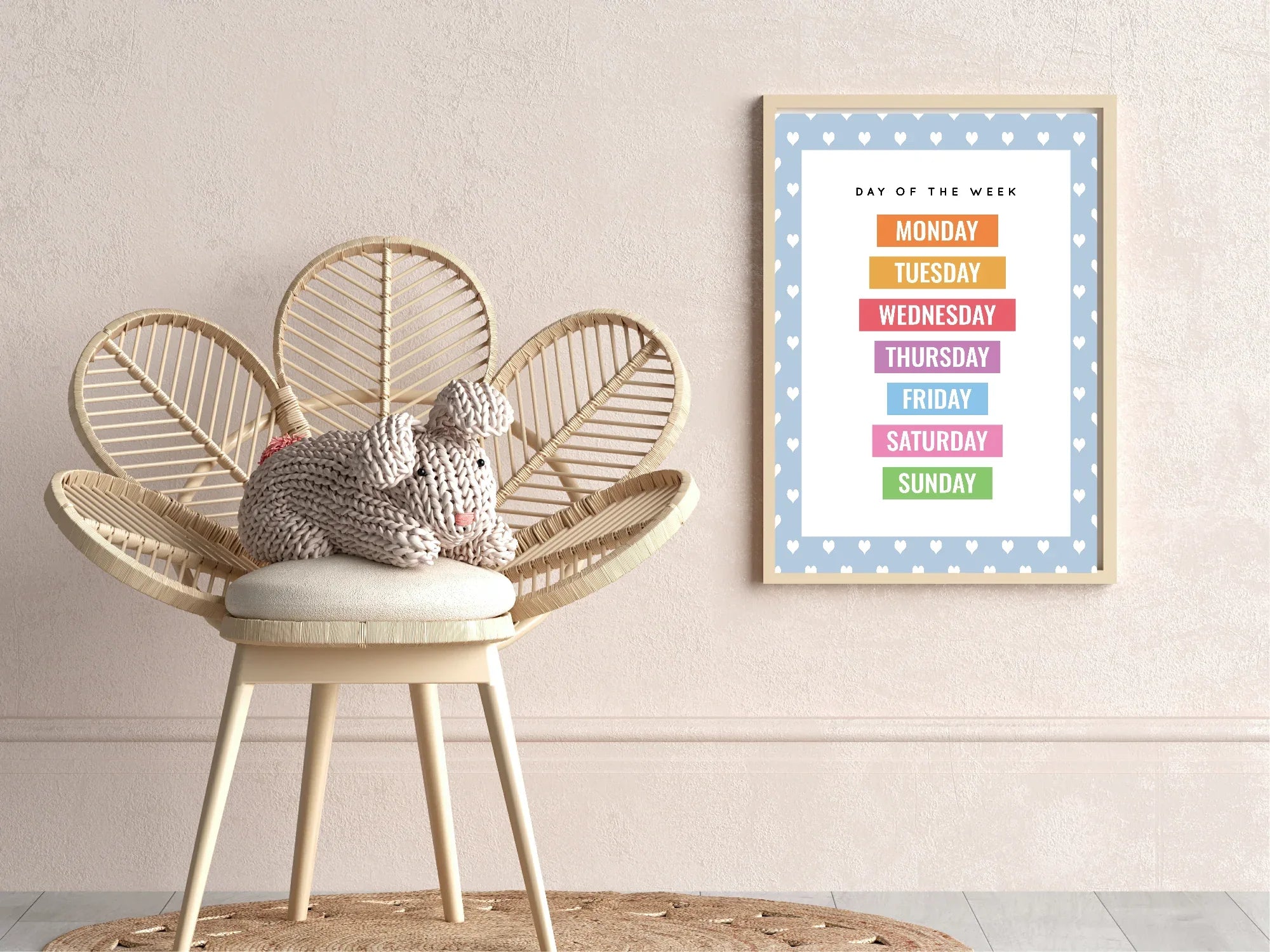 Blue & White Heart Days Of The Week Poster | Educational Wall Art - Larosier Prints