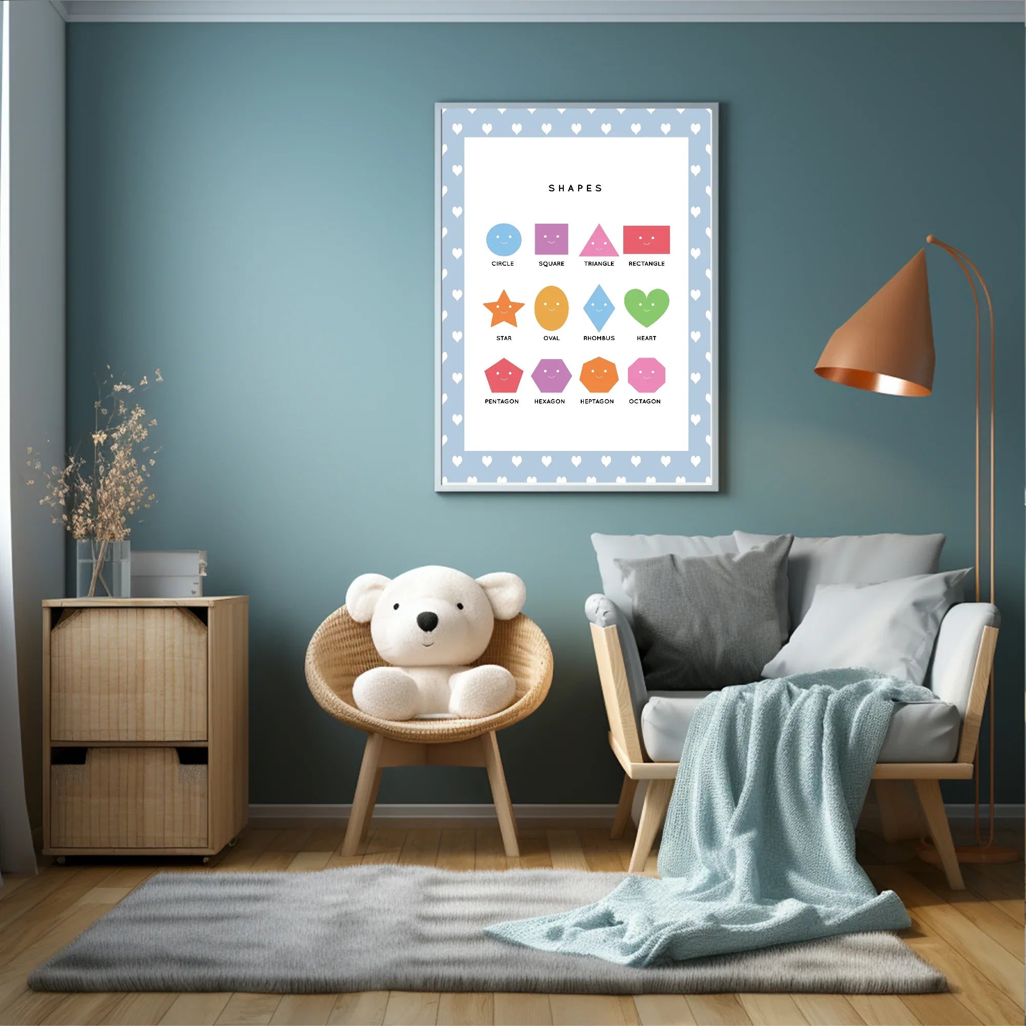 Blue & White Heart Shapes Poster | Educational Wall Art - Larosier Prints