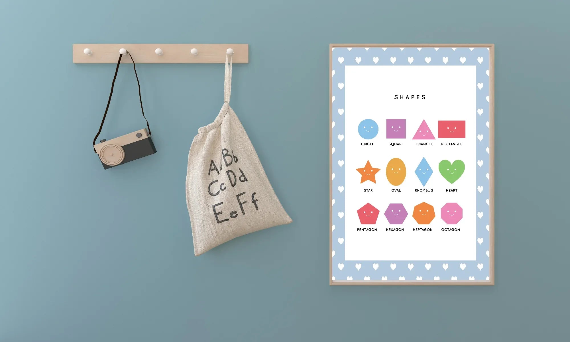 Blue & White Heart Shapes Poster | Educational Wall Art - Larosier Prints