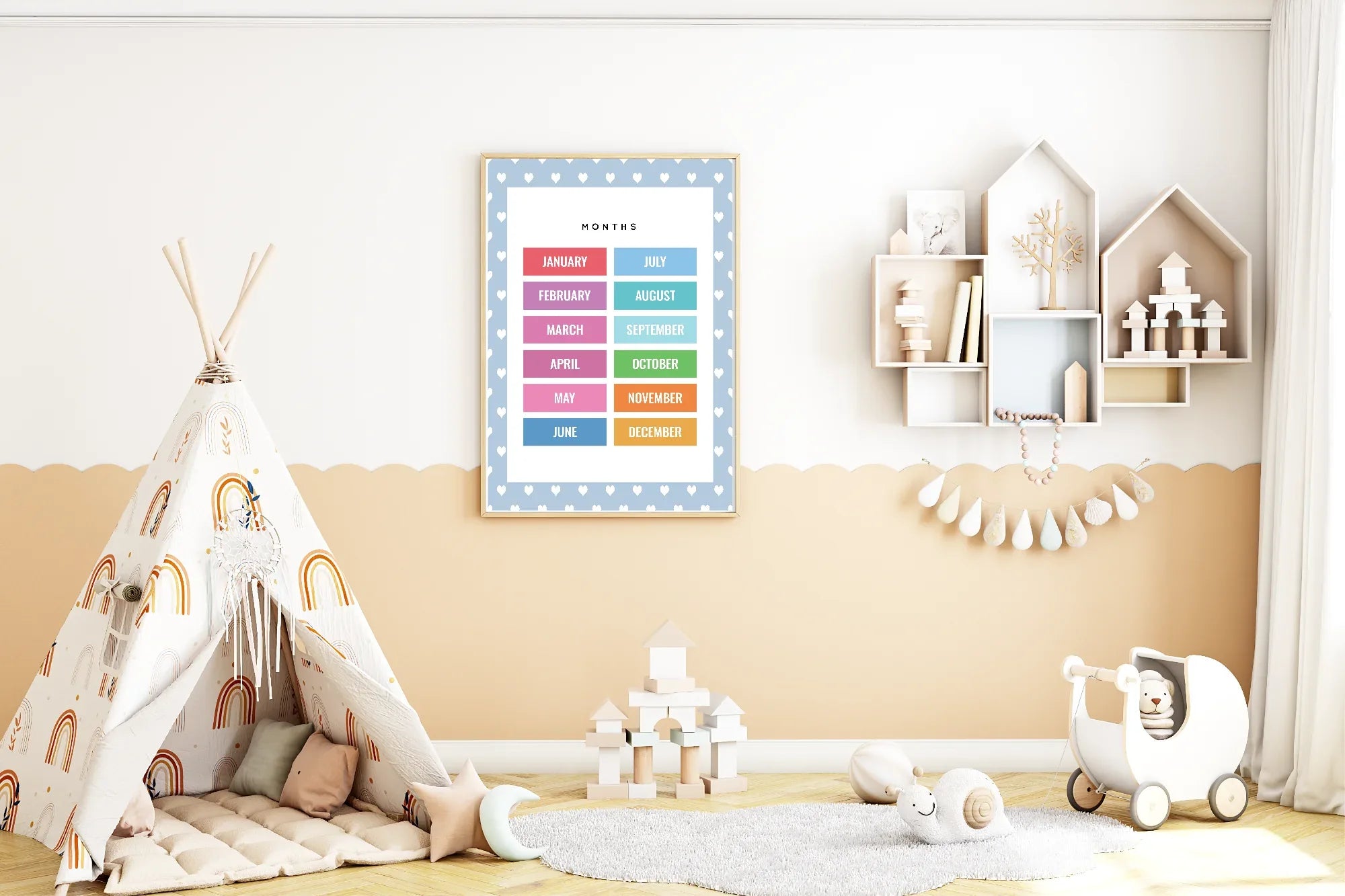 Blue & White Heart Months Poster | Educational Wall Art - Larosier Prints