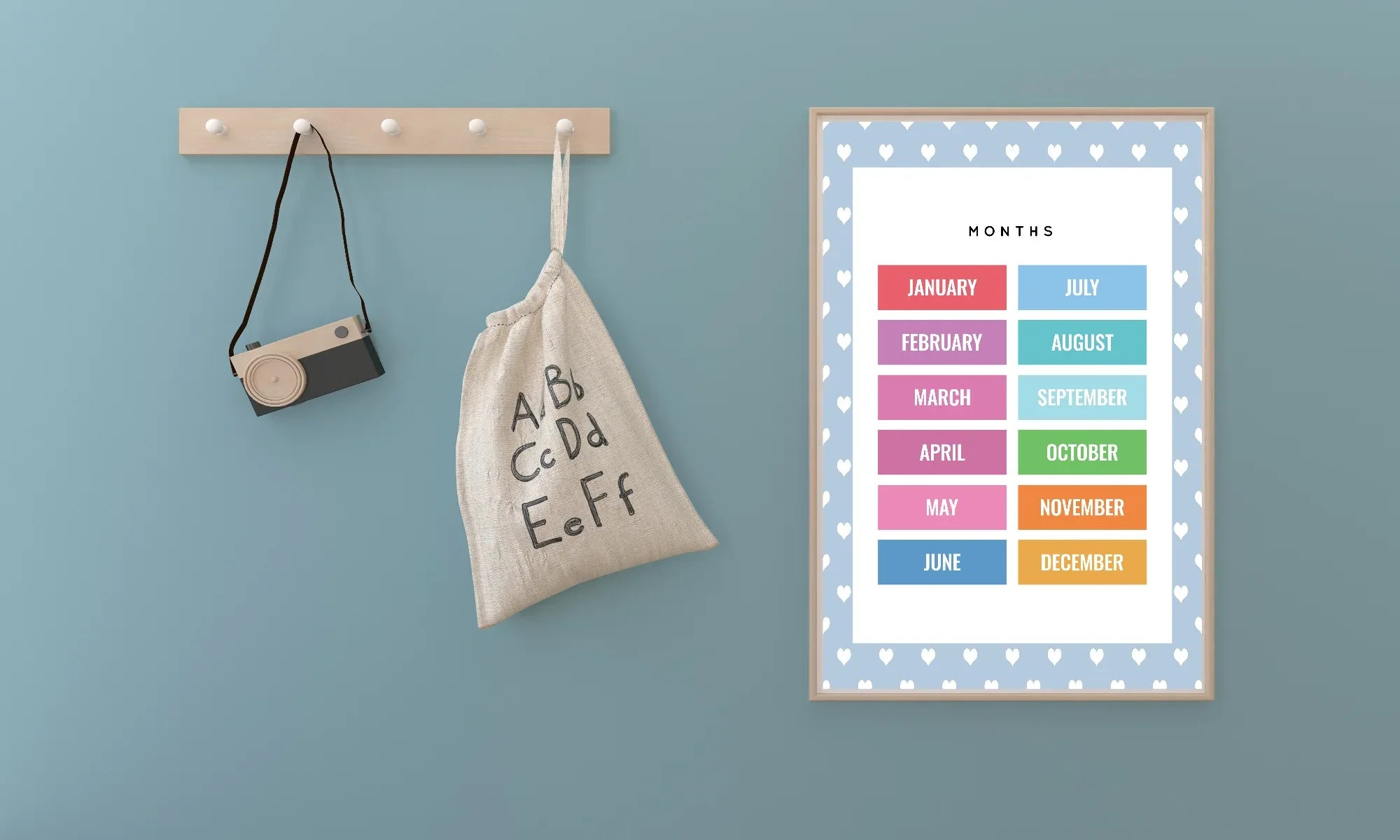 Blue & White Heart Months Poster | Educational Wall Art - Larosier Prints