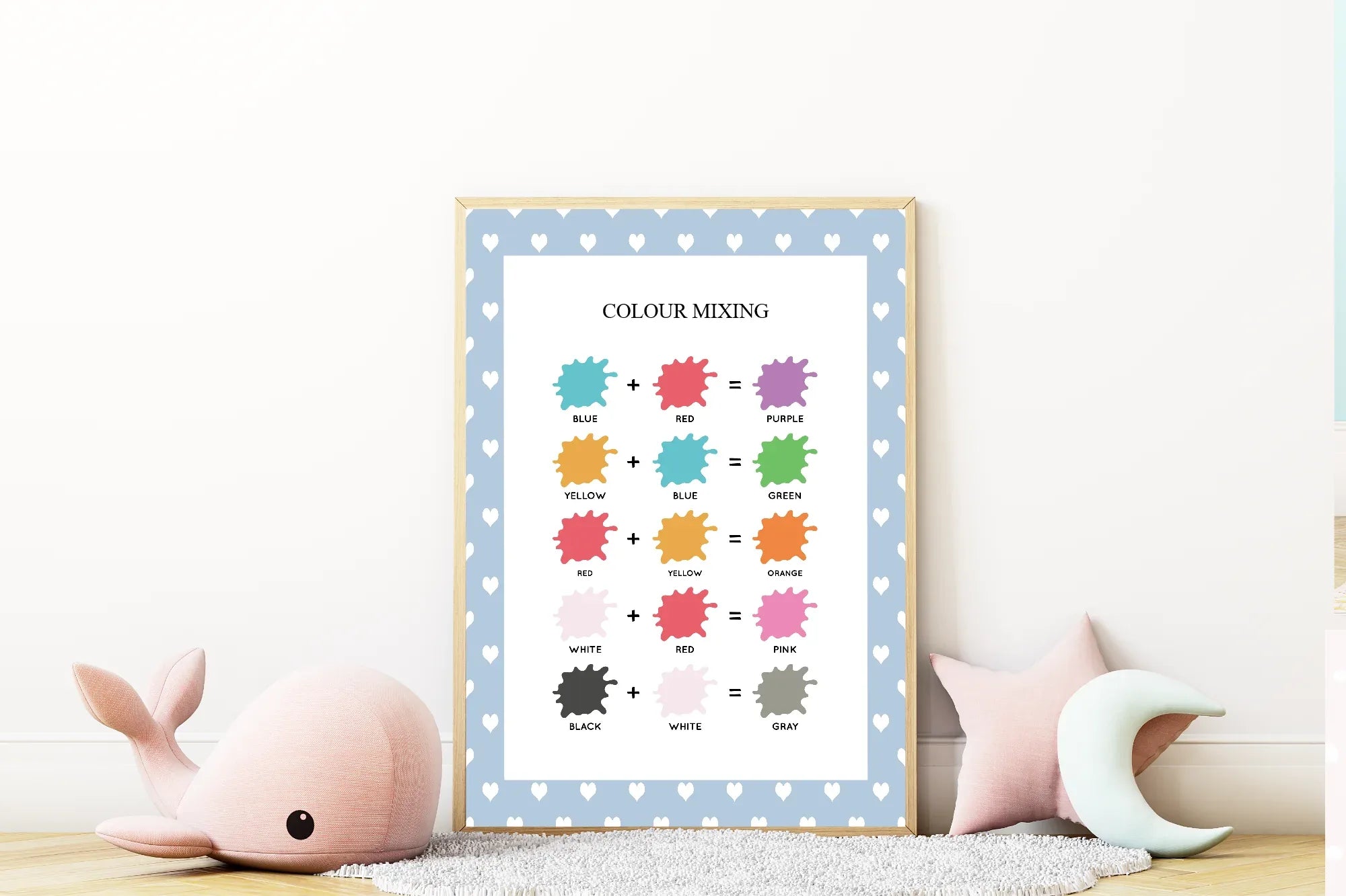 Blue & White Heart Colour Mixing Poster | Educational Wall Art - Larosier Prints