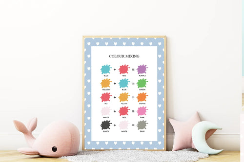 Blue & White Heart Colour Mixing Poster | Educational Wall Art - Larosier Prints