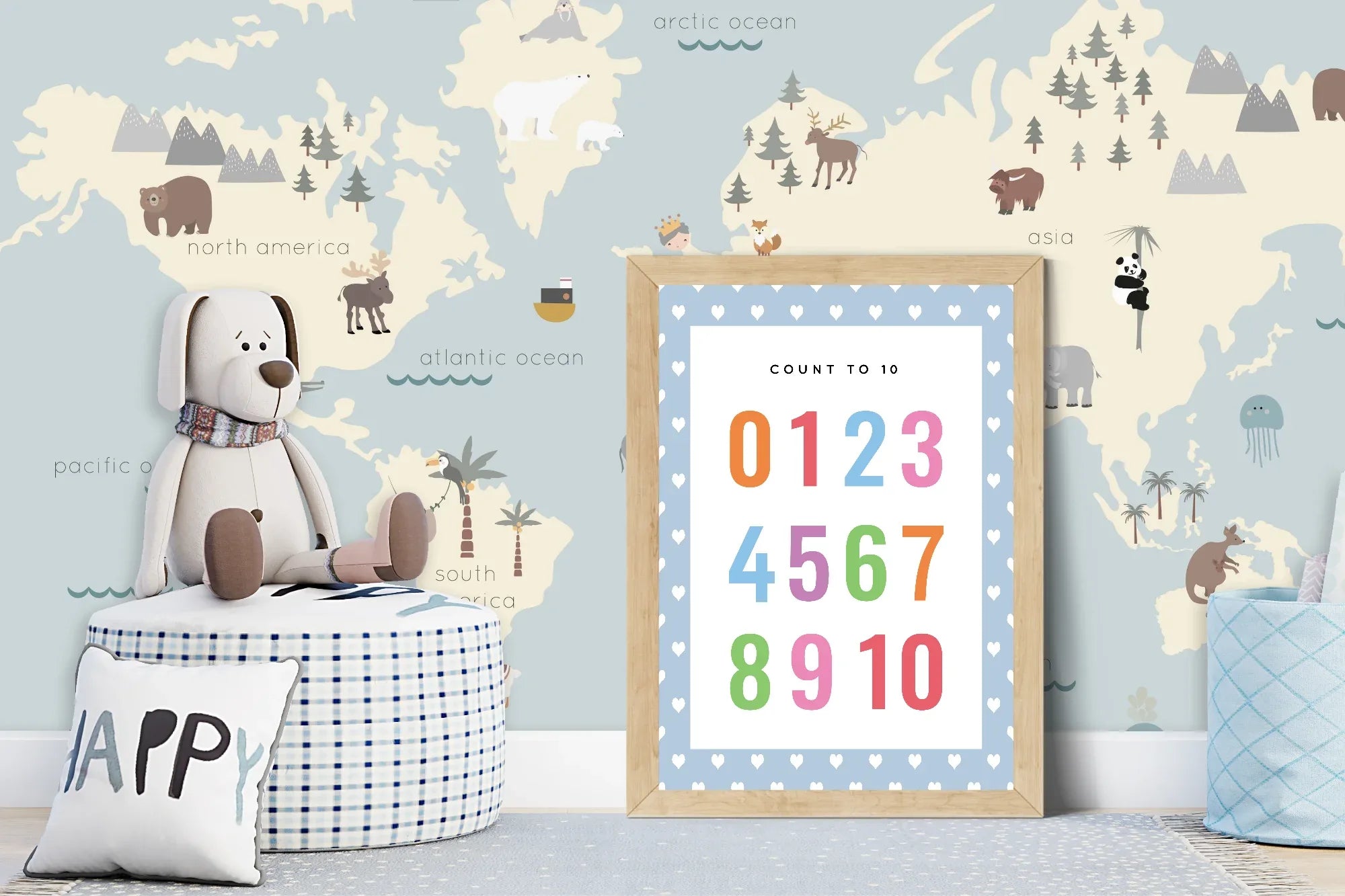 Blue & White Heart Count To 10 Poster | Educational Wall Art - Larosier Prints