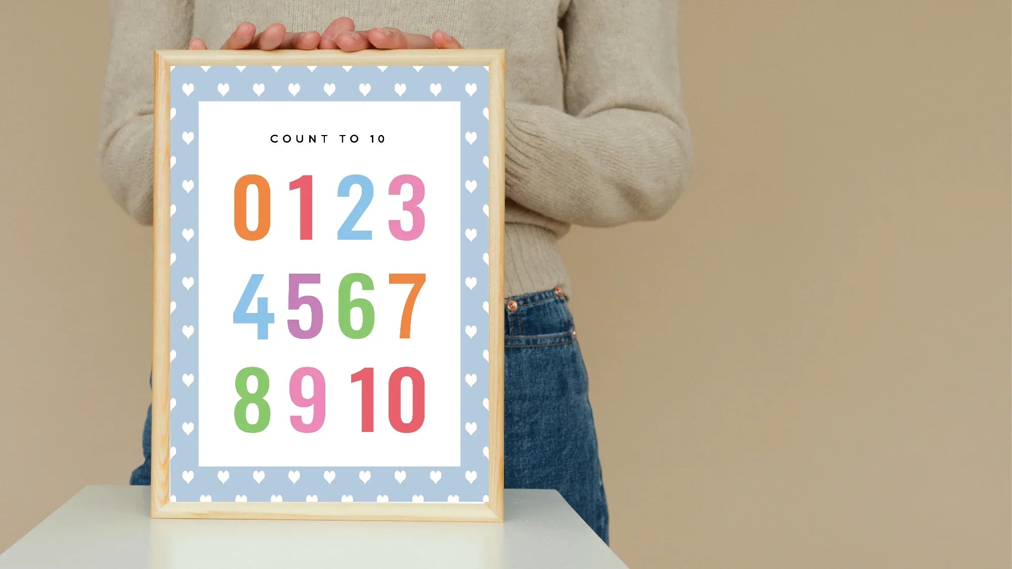 Blue & White Heart Count To 10 Poster | Educational Wall Art - Larosier Prints