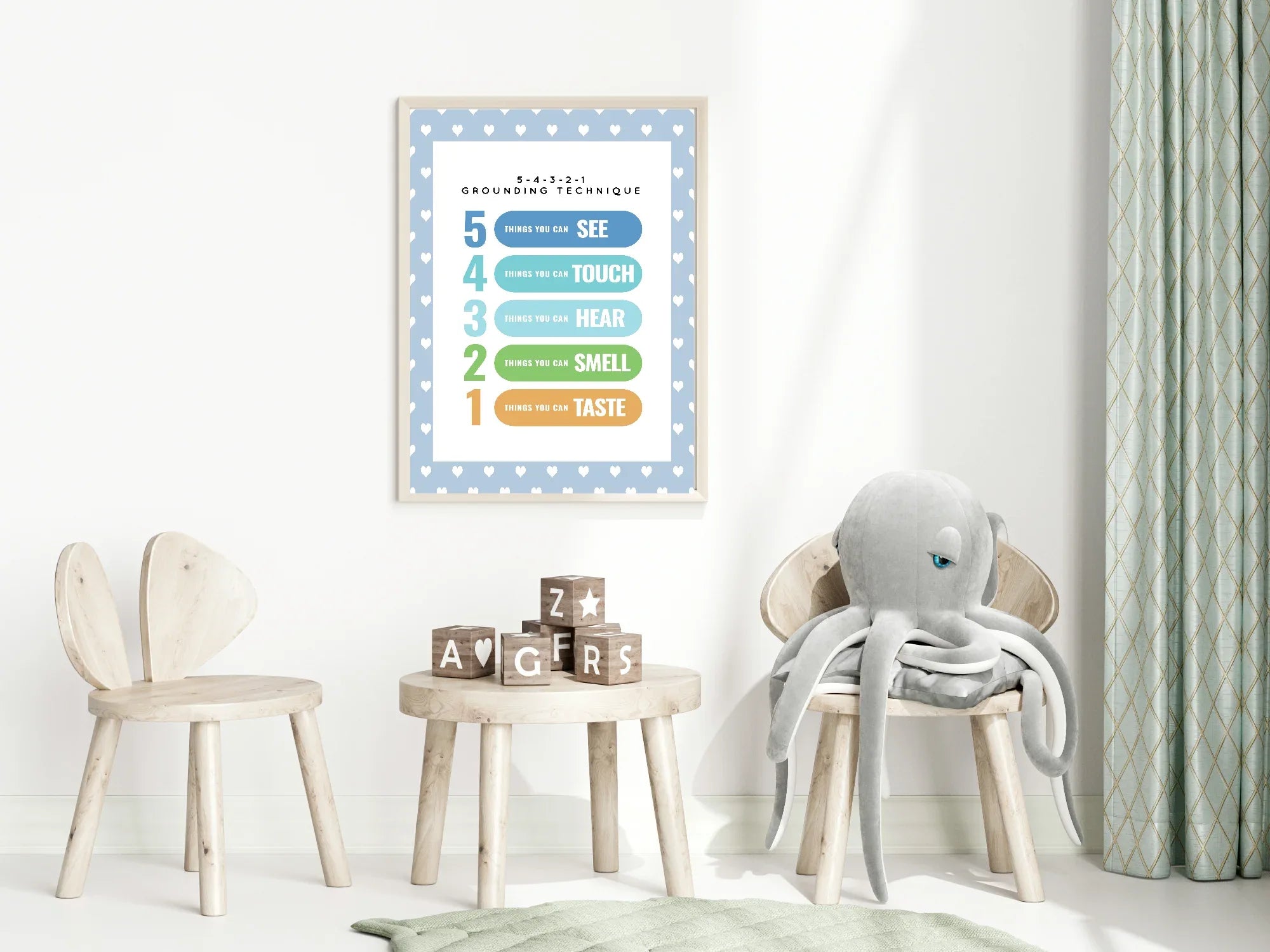 Blue & White Heart Grounding Technique Poster |Emotional Support Tool Wall Art - Larosier Prints