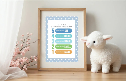 Blue & White Heart Grounding Technique Poster |Emotional Support Tool Wall Art - Larosier Prints
