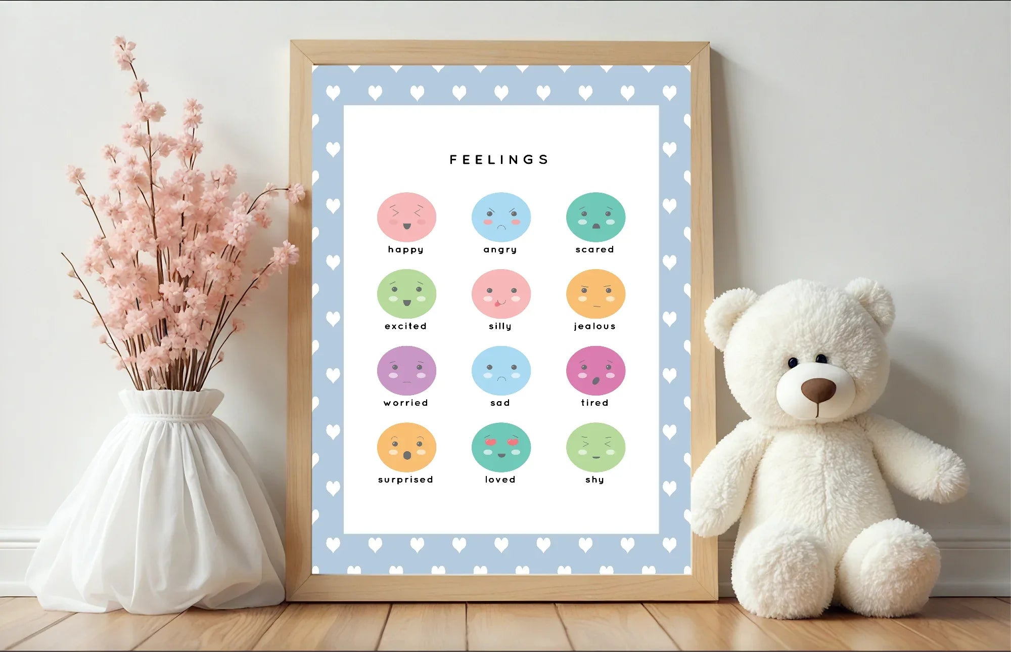 Blue & White Heart Feelings Poster | Emotional Support Tool Wall Art - Larosier Prints