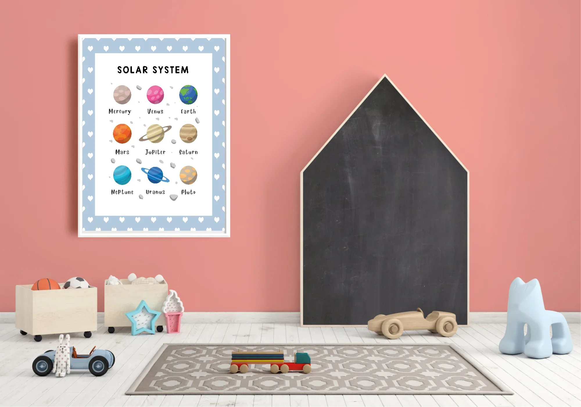 Blue & White Heart Solar System Poster | Educational Wall Art - Larosier Prints