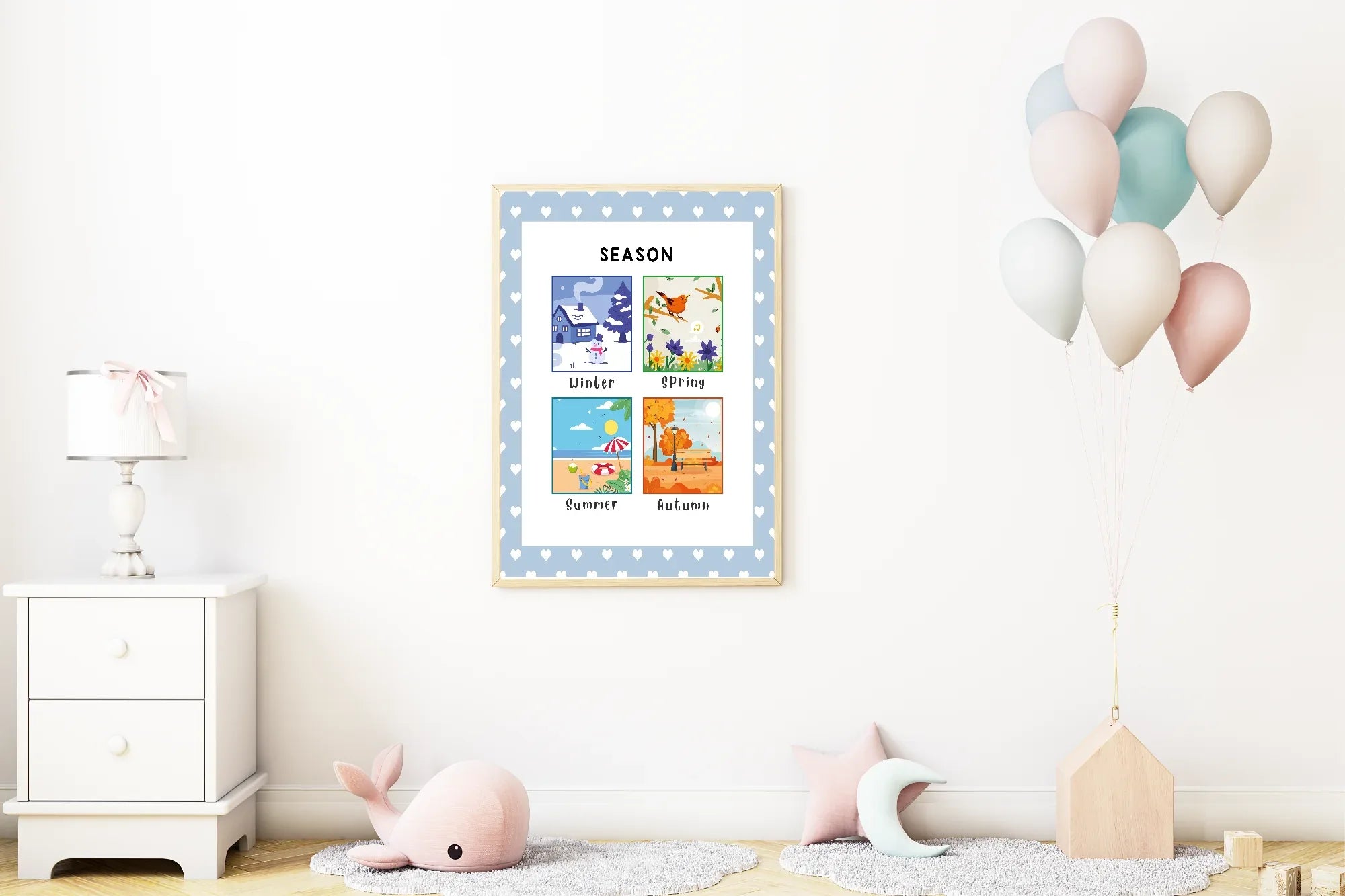 Blue & White Heart Seasons Poster | Educational Wall Art - Larosier Prints