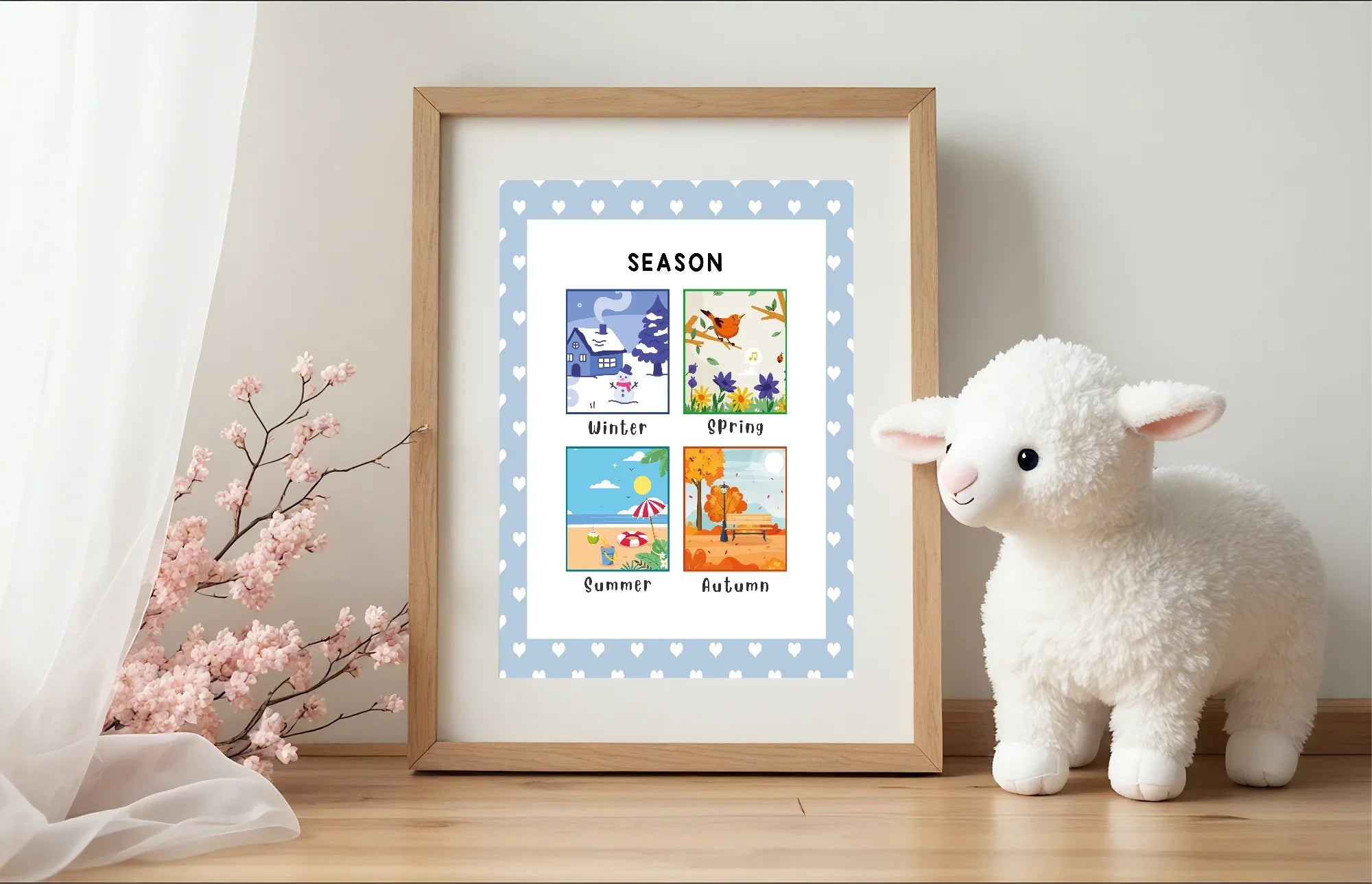 Blue & White Heart Seasons Poster | Educational Wall Art - Larosier Prints