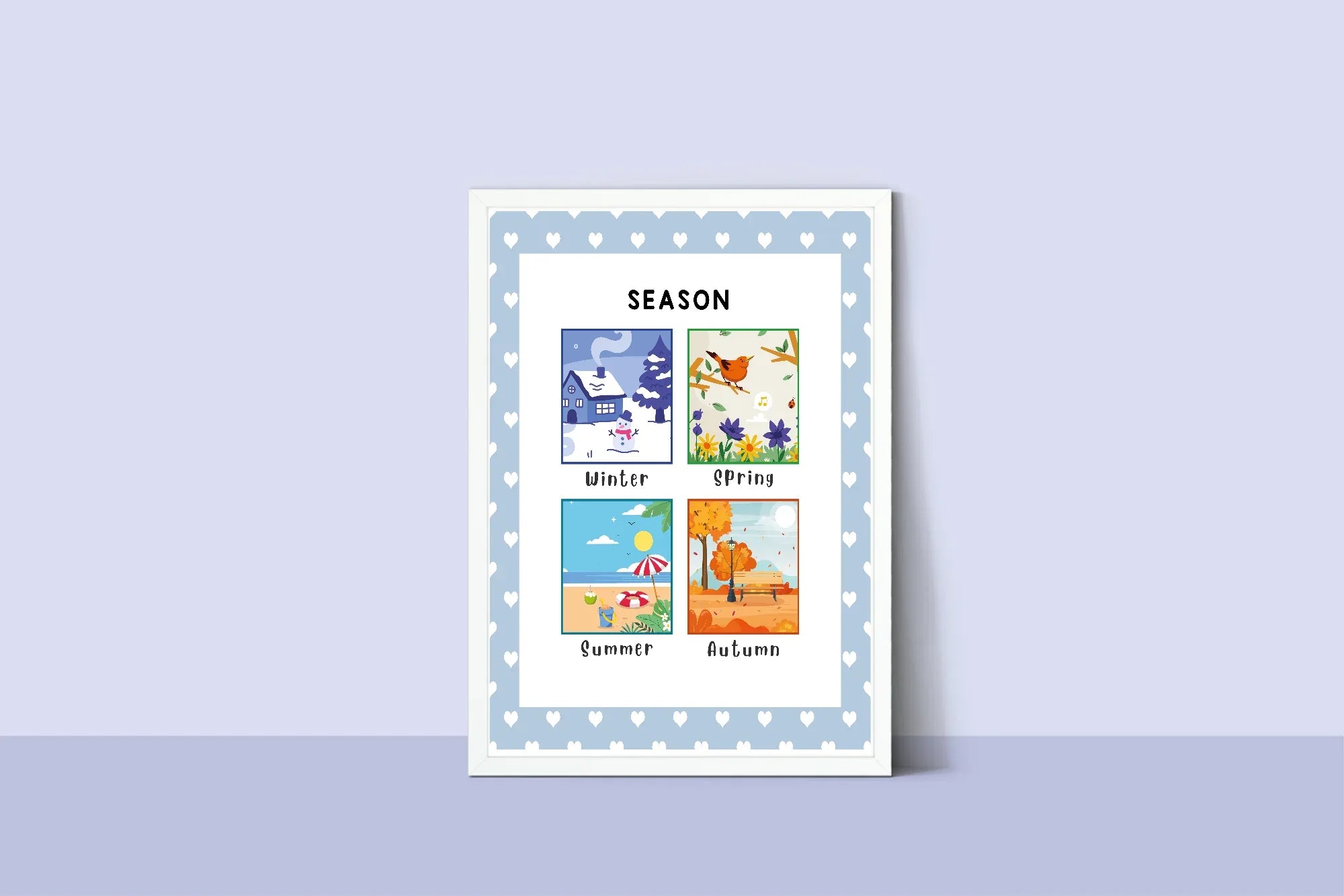Blue & White Heart Seasons Poster | Educational Wall Art - Larosier Prints