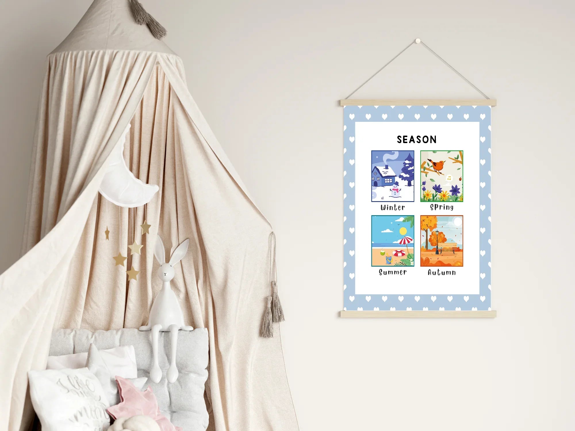 Blue & White Heart Seasons Poster | Educational Wall Art - Larosier Prints