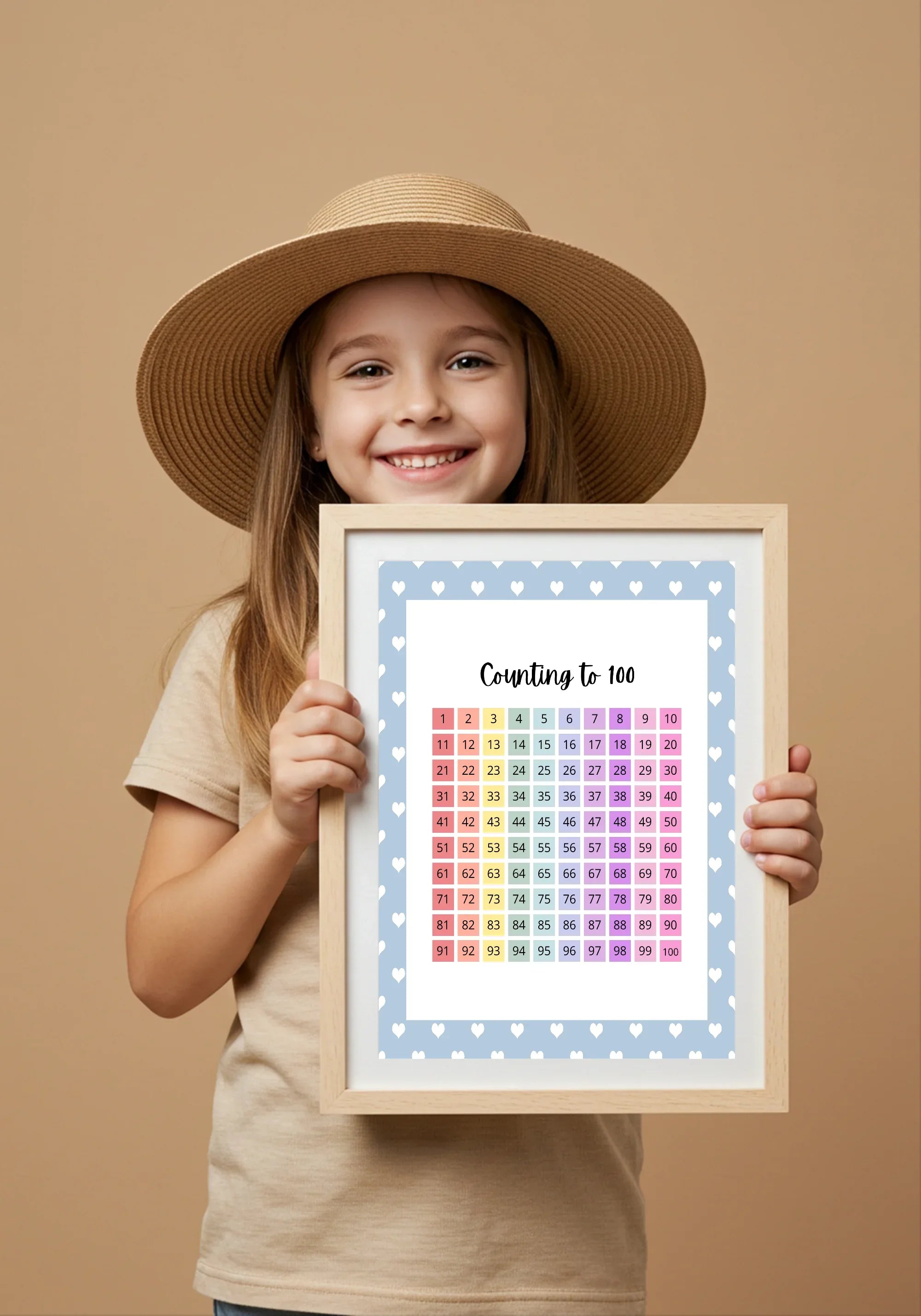 Blue & White Heart Count To 100 Poster | Educational Wall Art - Larosier Prints