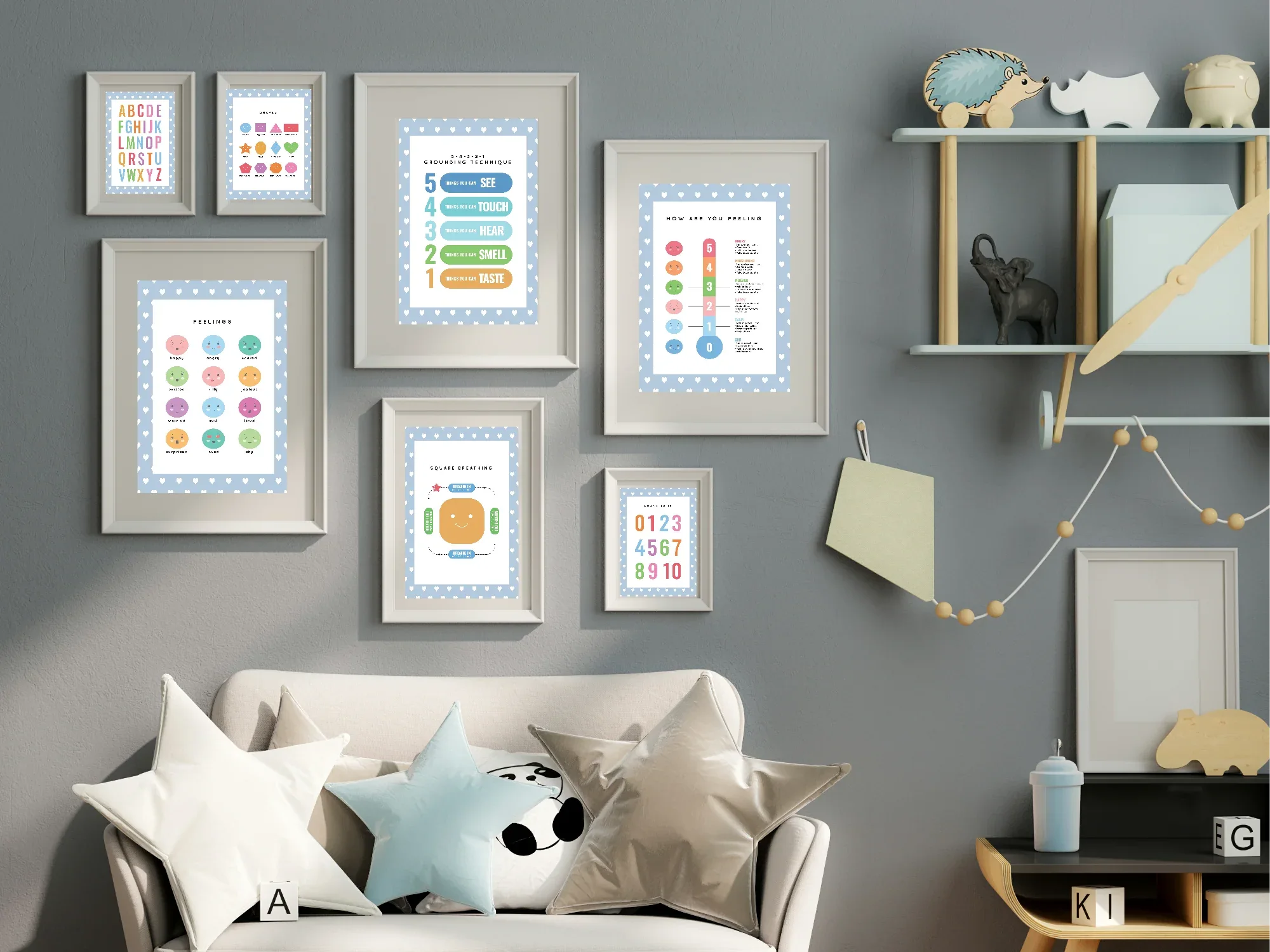 Blue & White Heart Feelings Poster | Emotional Support Tool Wall Art - Larosier Prints