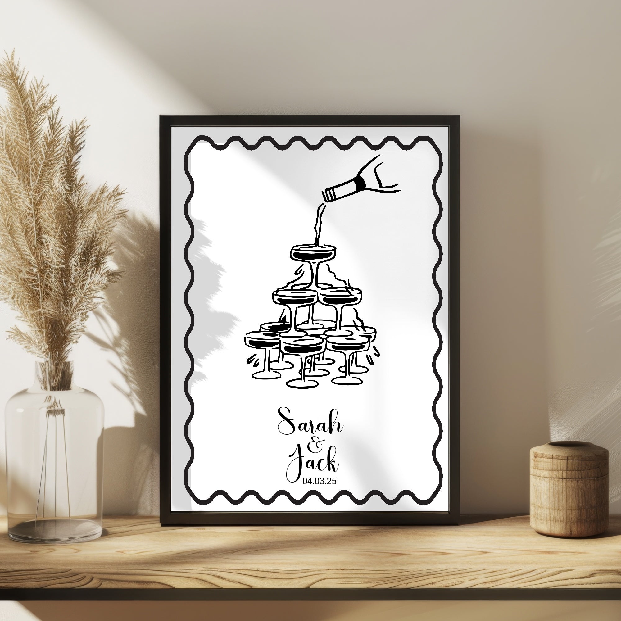 Champagne Party Wedding Welcome Sign | Monochrome