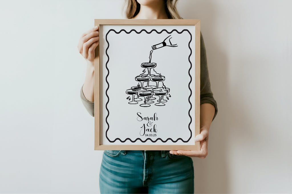 Champagne Party Wedding Welcome Sign | Monochrome