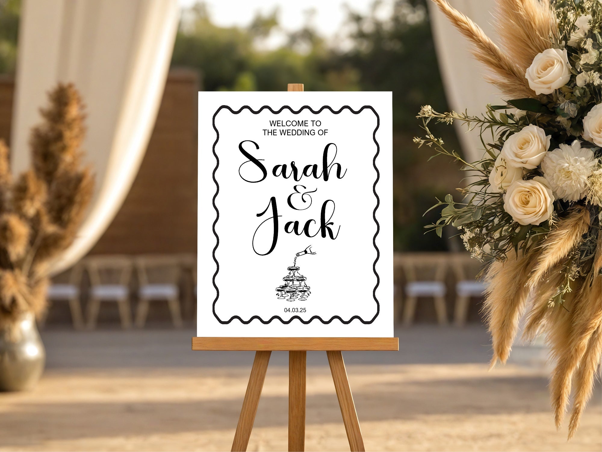 Champagne Party Wedding Welcome Sign | Monochrome