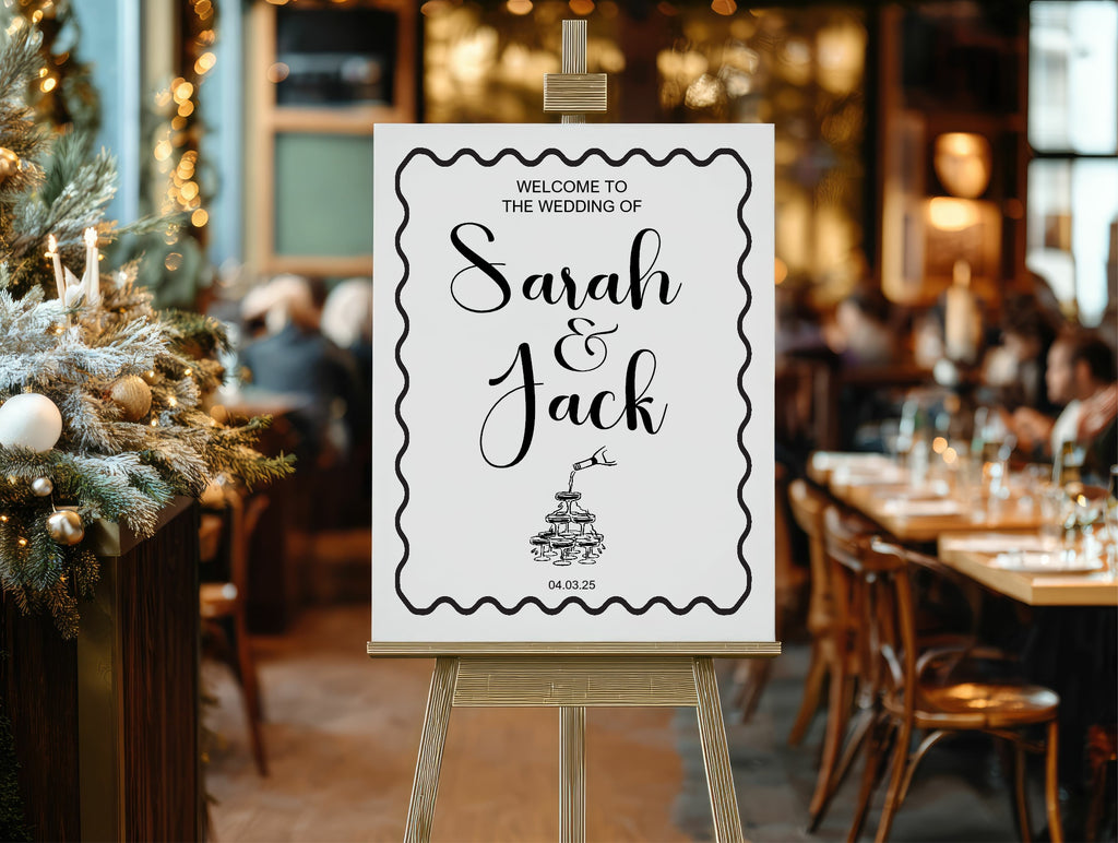 Champagne Party Wedding Welcome Sign | Monochrome