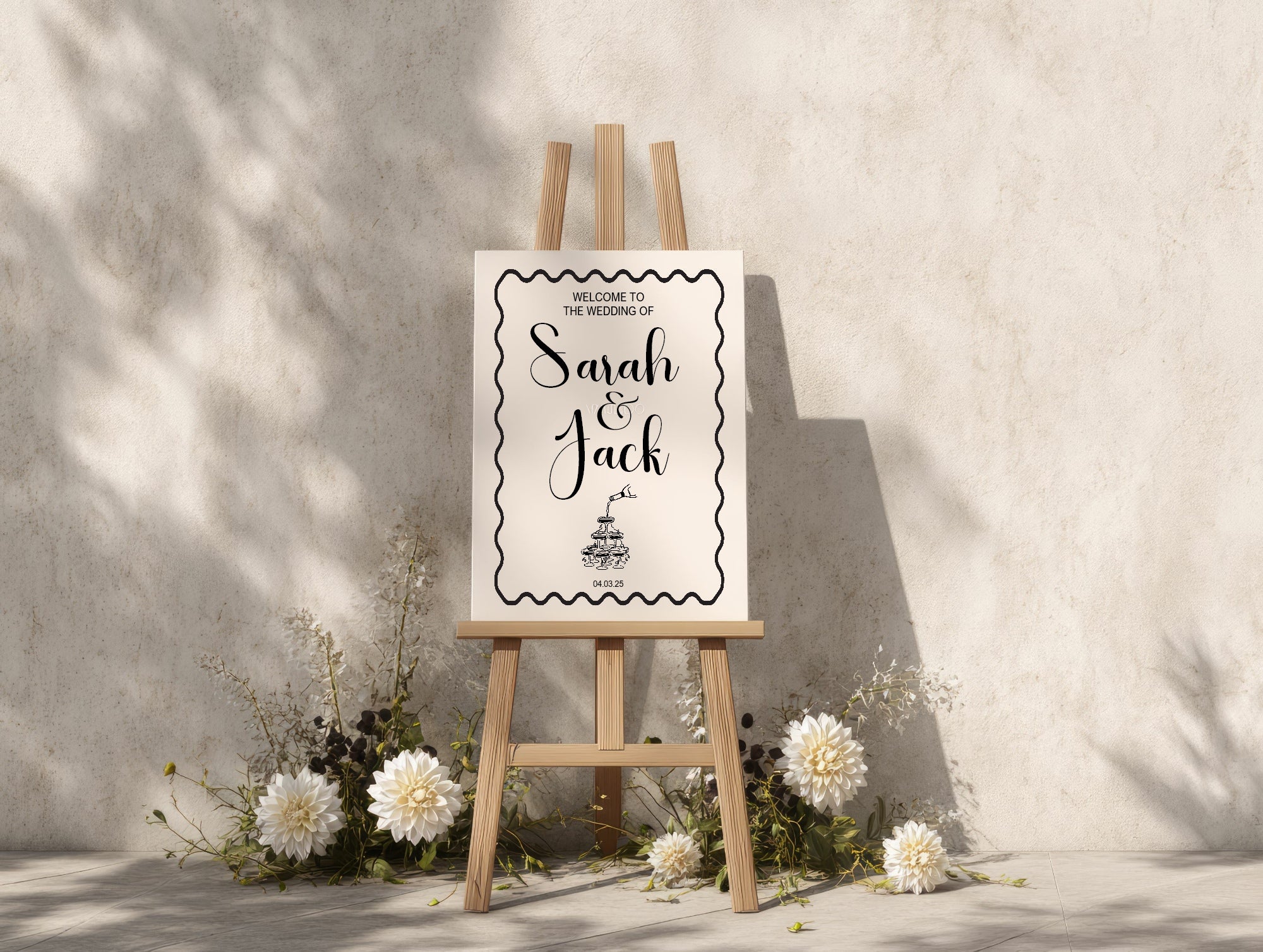 Champagne Party Wedding Welcome Sign | Monochrome