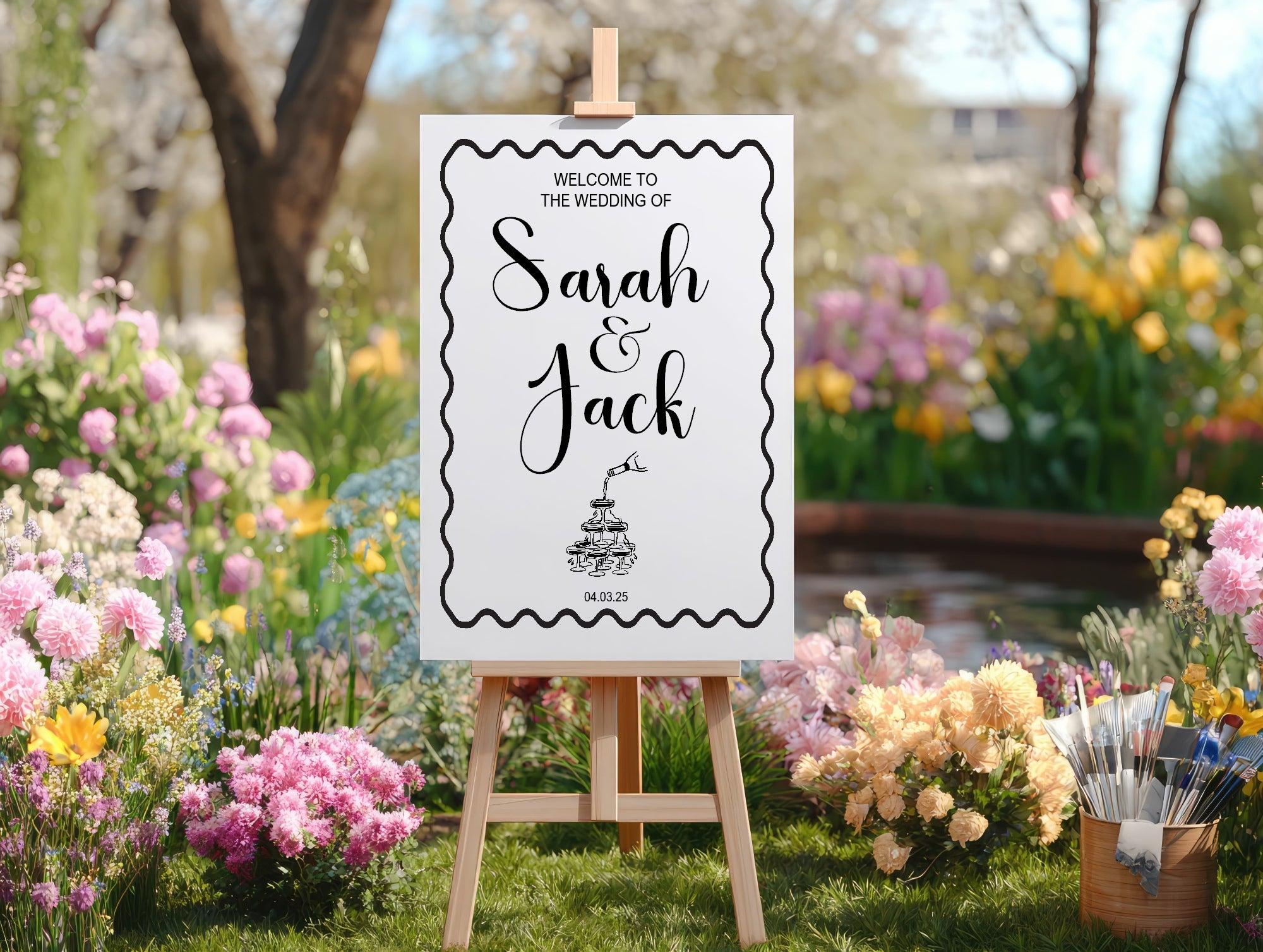 Champagne Party Wedding Welcome Sign | Monochrome