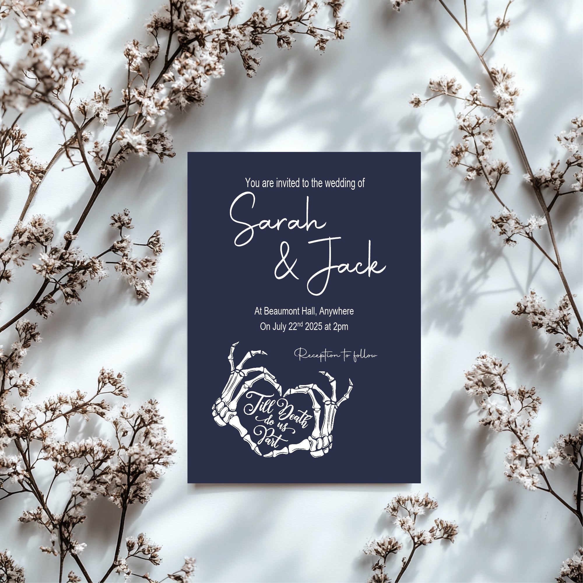 Gothic Wedding Party Invitations & Envelopes | Blue | Pack of 10