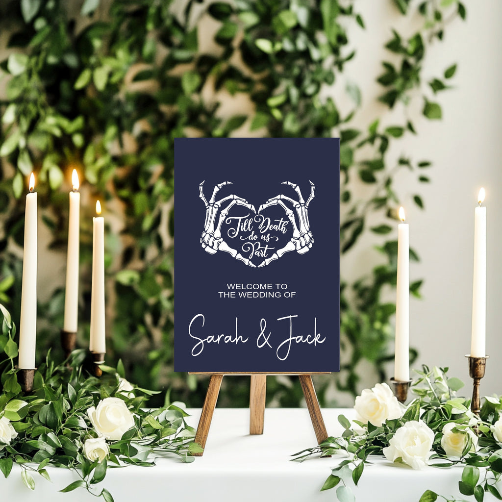 Gothic Welcome To Our Wedding Party Sign | Blue