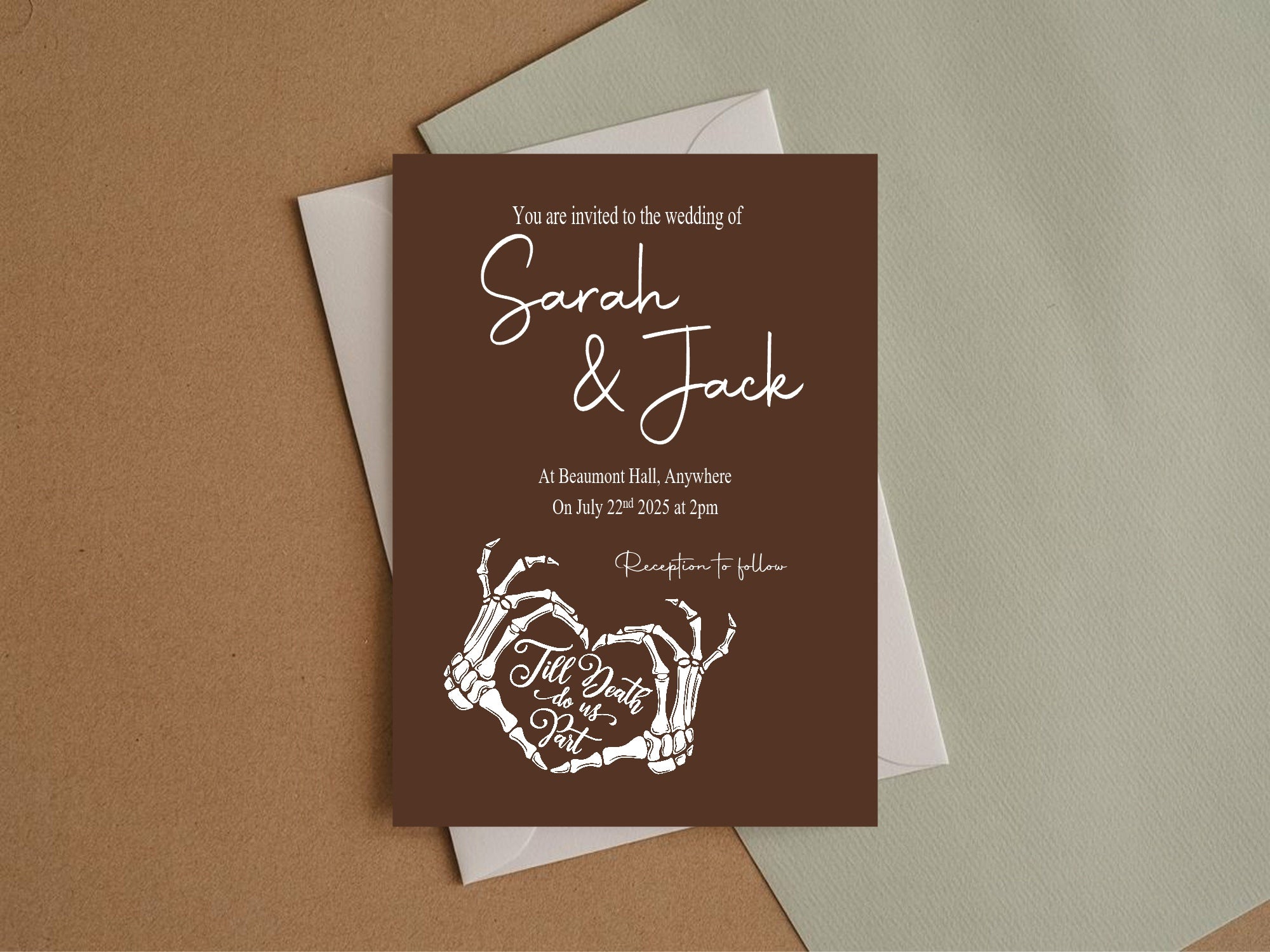 Gothic Wedding Party Invitations & Envelopes | Brown | Pack of 10