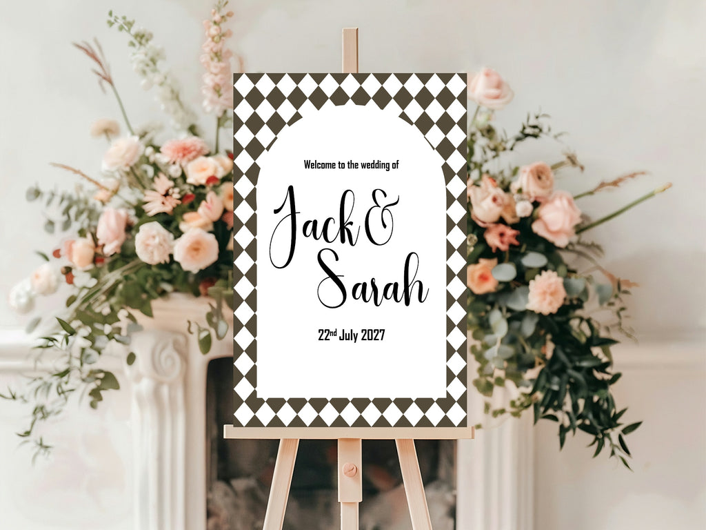 Harlequin Diamond Wedding Welcome Sign | Multiple Colour Options