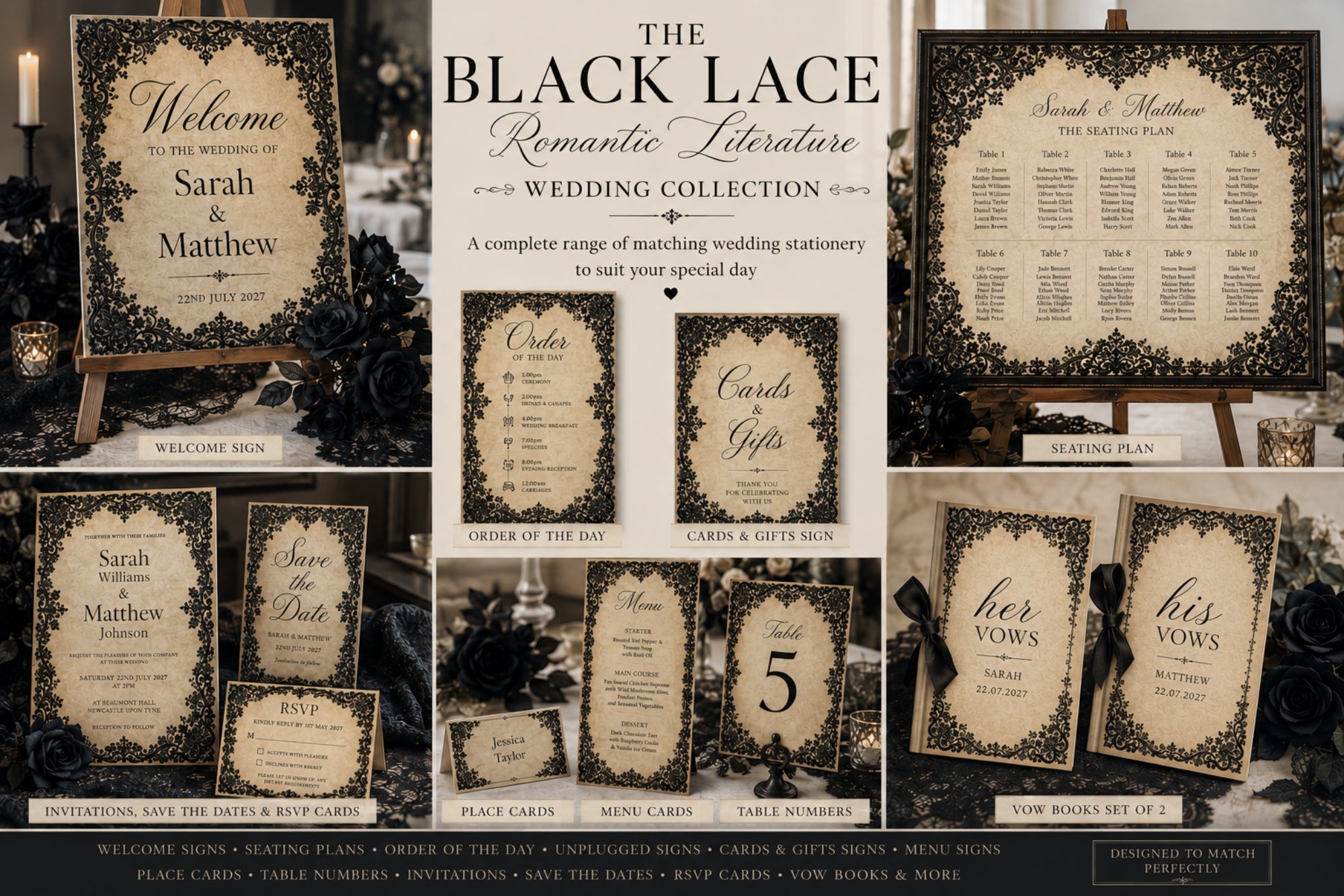 Black Lace Oval Frame Personalised Wedding Keepsake Print