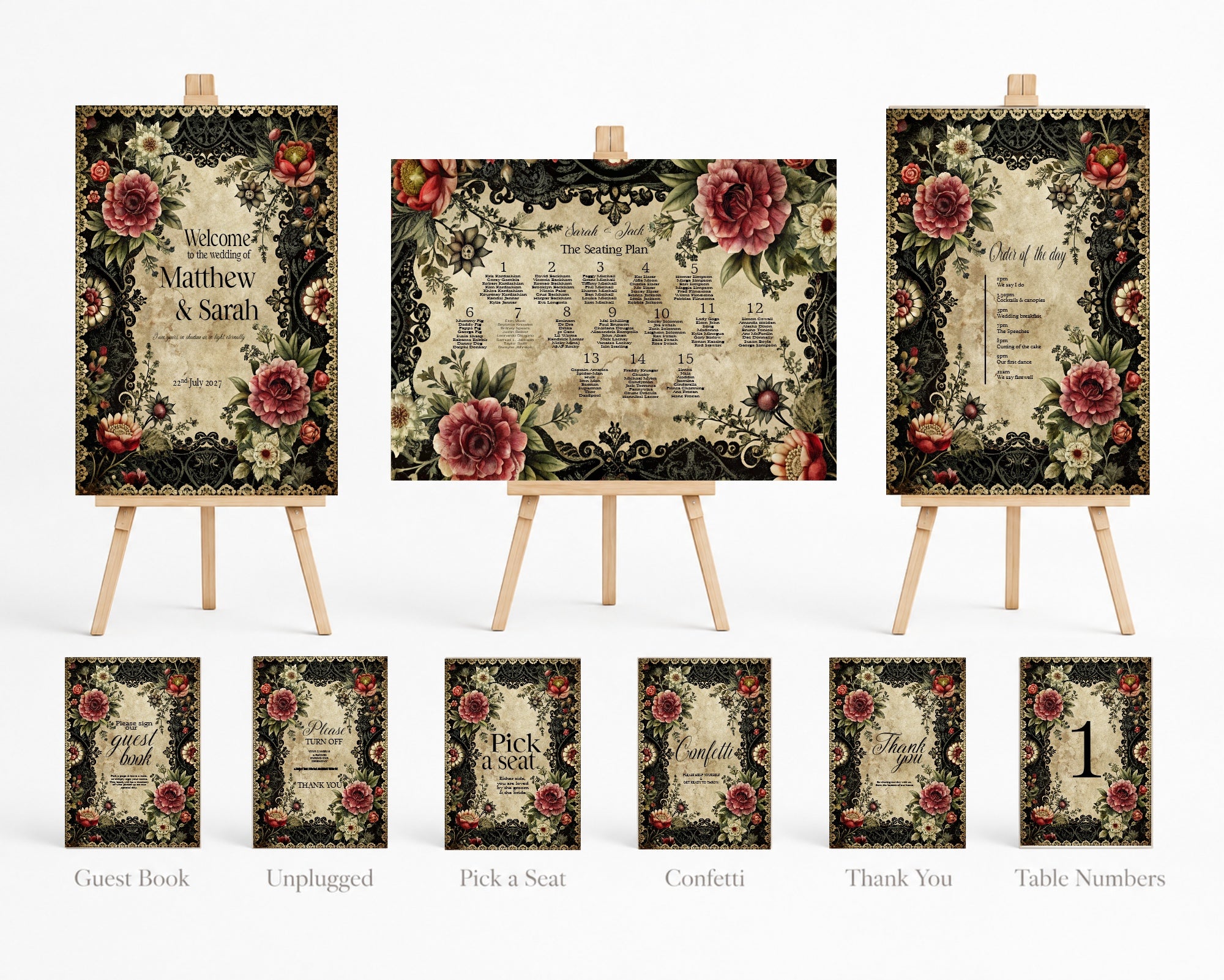 Gothic Floral Essentials Wedding Signage Bundle