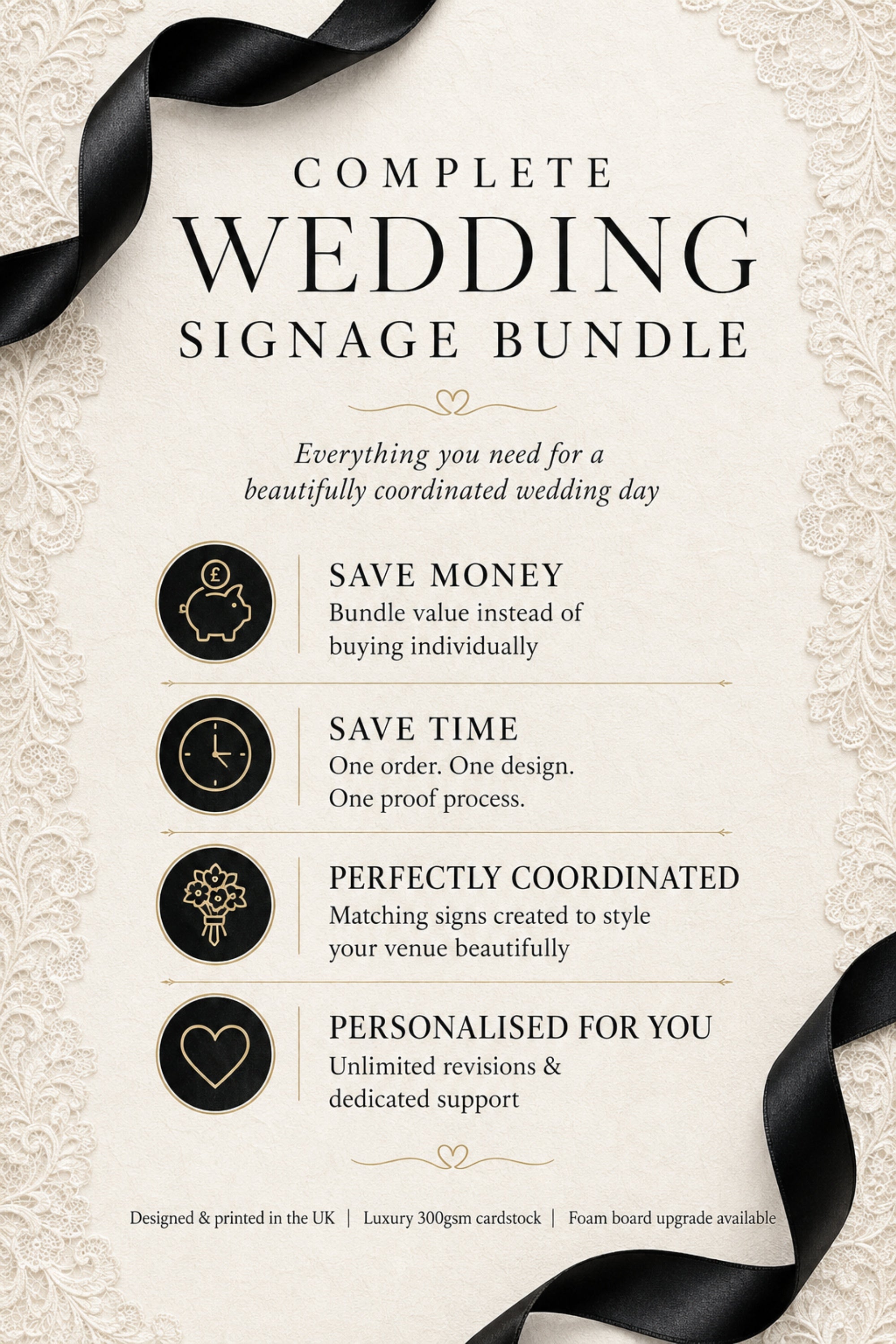 Black Lace Essentials Wedding Signage Bundle