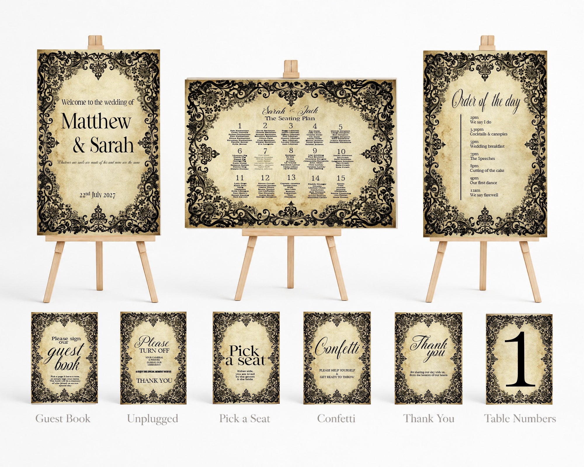 Black Lace Complete Wedding Signage Bundle