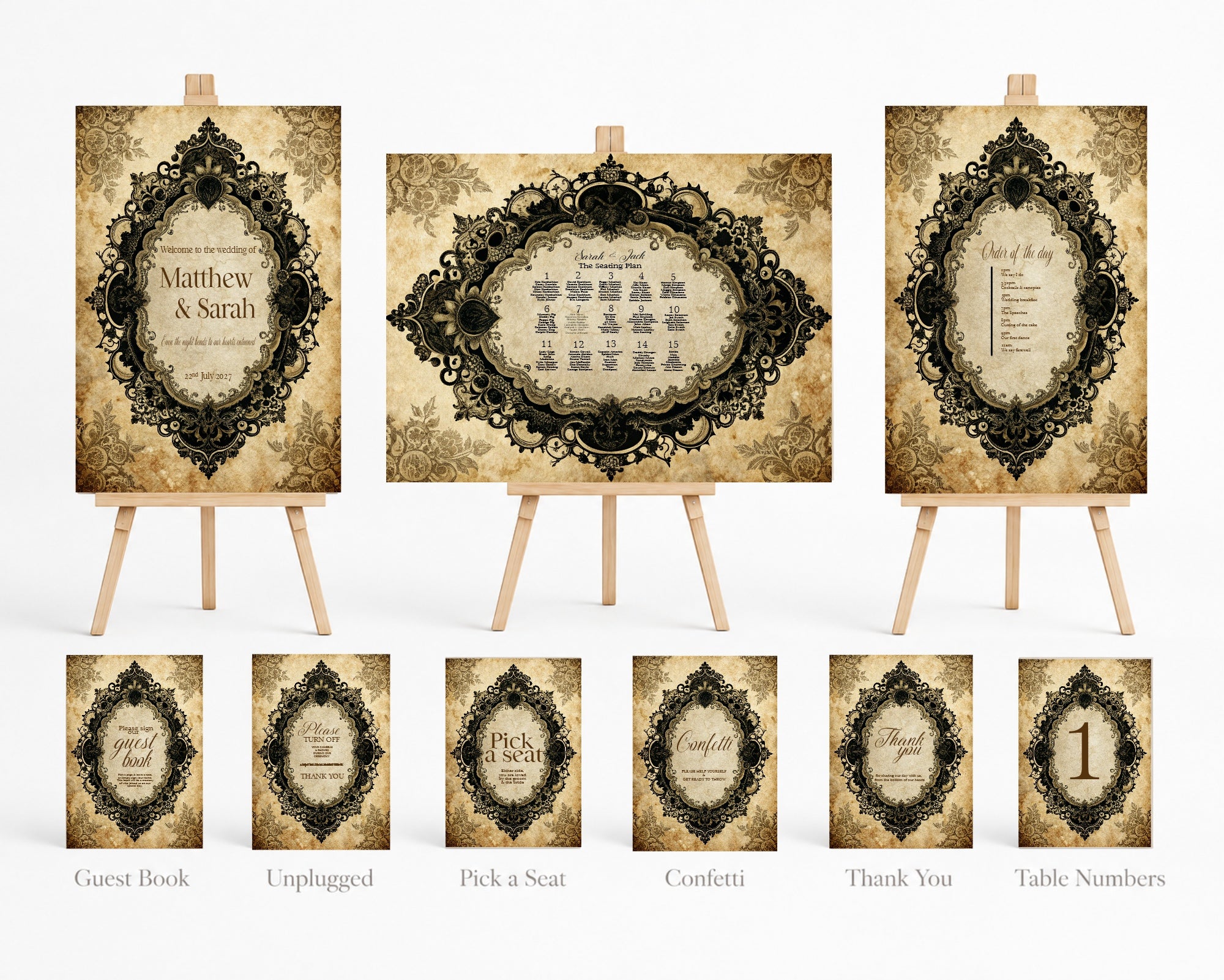 Black Lace Oval Frame Complete Wedding Signage Bundle