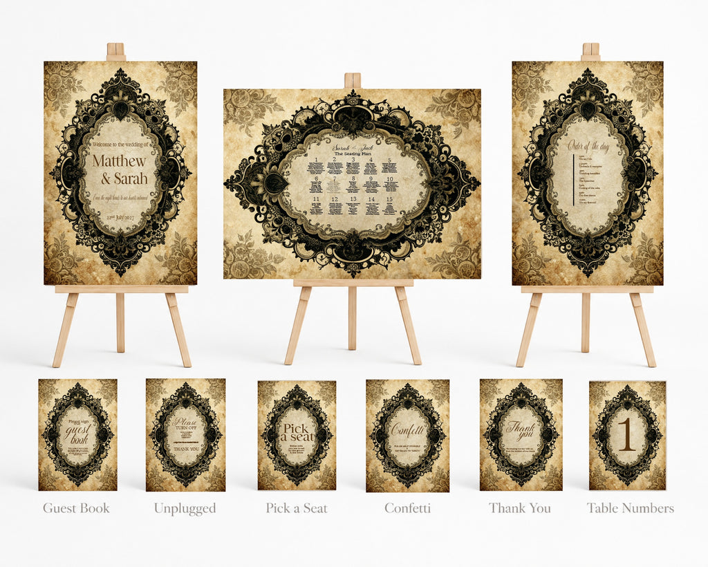 Black Lace Oval Frame Complete Wedding Signage Bundle