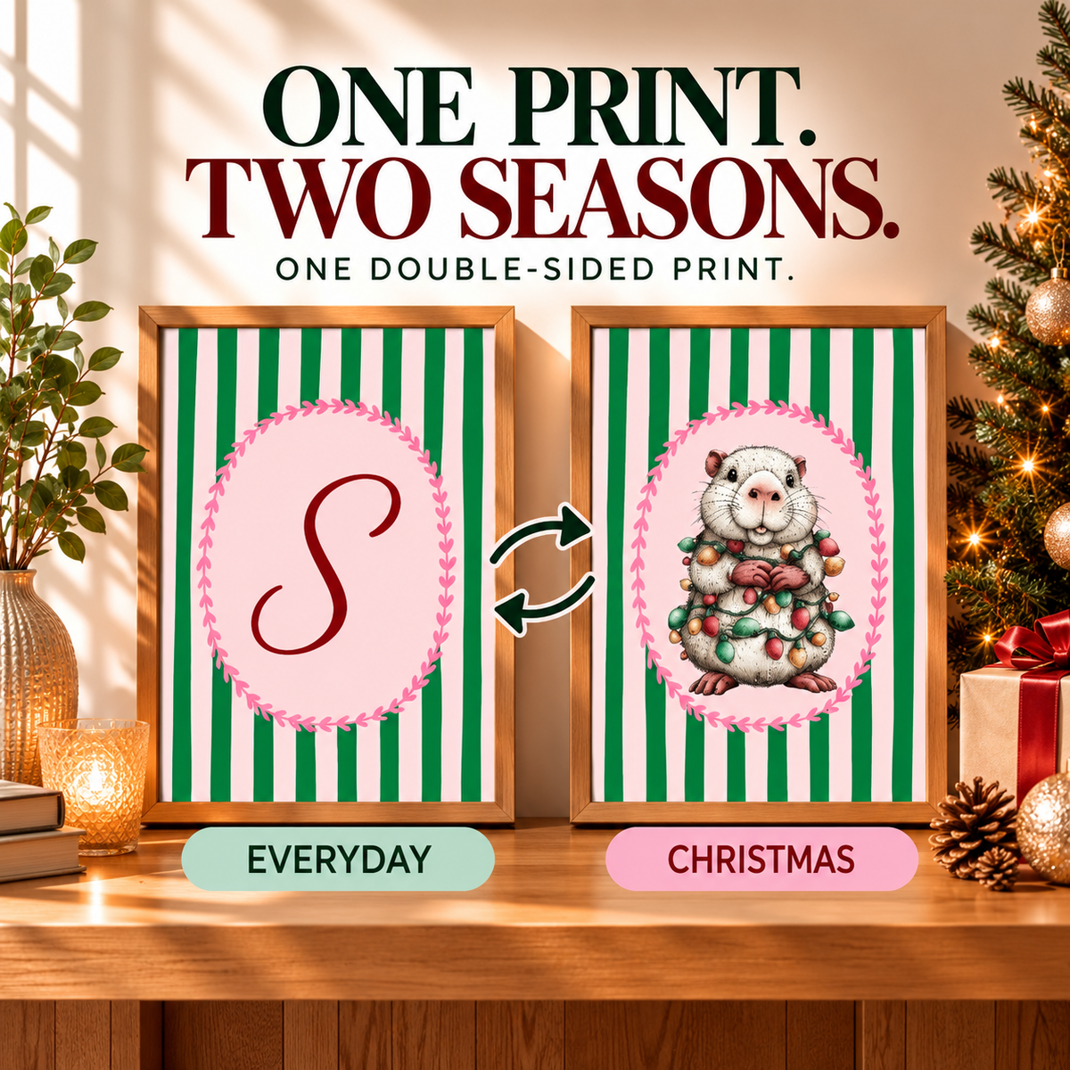 Personalised Whimsical Christmas Capybara Forever Print | Double Sided
