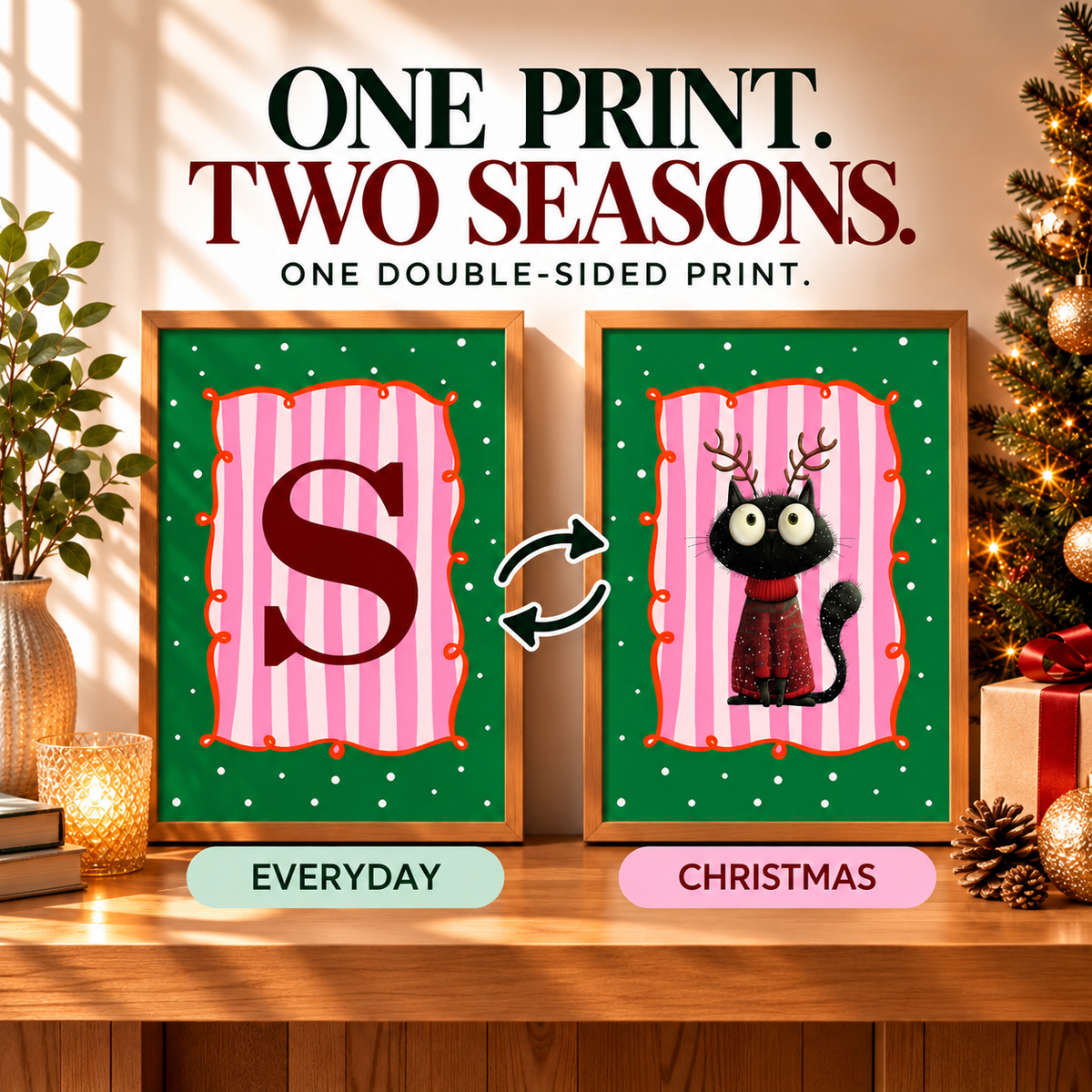 Personalised Christmas Cat Forever Print | Double Sided