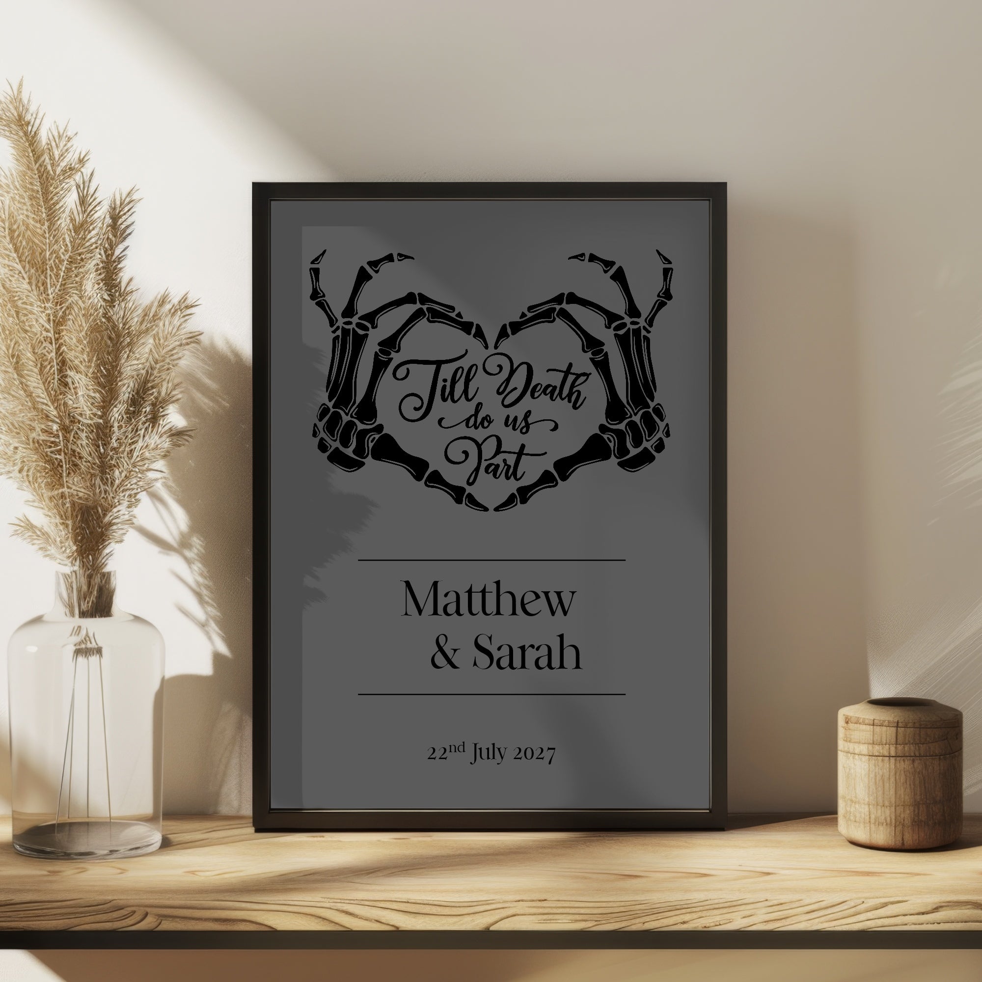 Gothic Dark Romance Skeleton Heart Tarot Card Double Sided Forever Wedding Sign | Charcoal