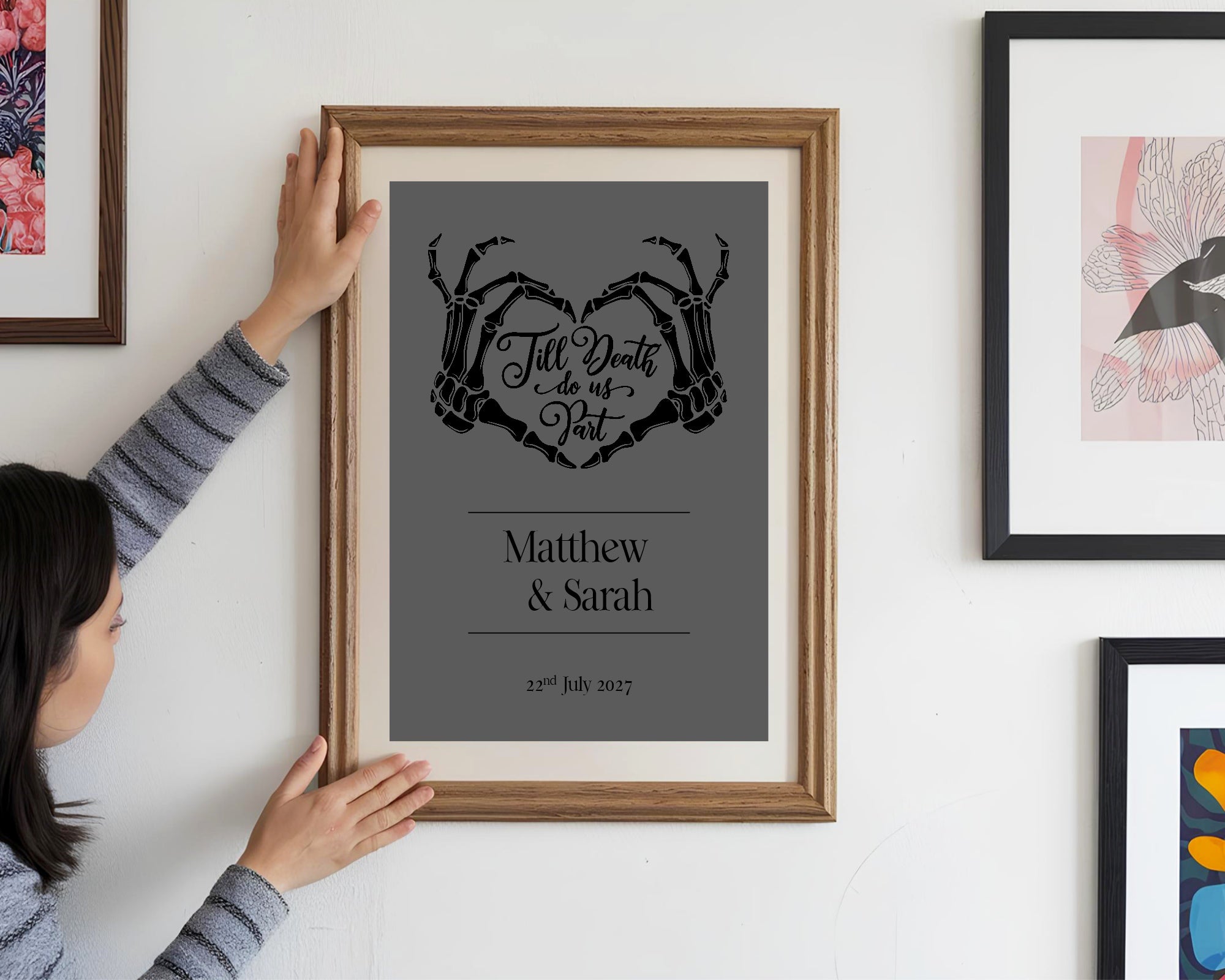 Gothic Dark Romance Skeleton Heart Tarot Card Double Sided Forever Wedding Sign | Charcoal