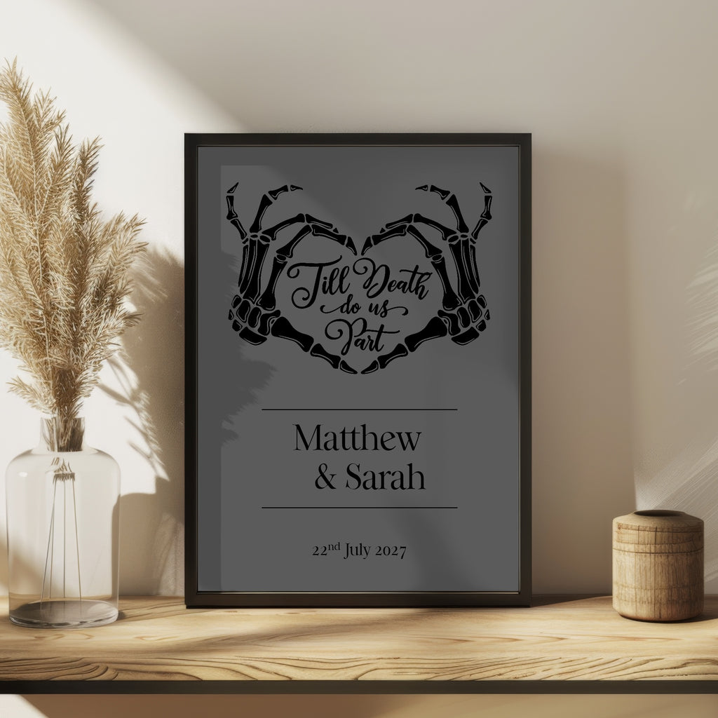 Pack of 10 Custom Gothic Skeleton Heart Tarot Card Wedding Invitations | Charcoal