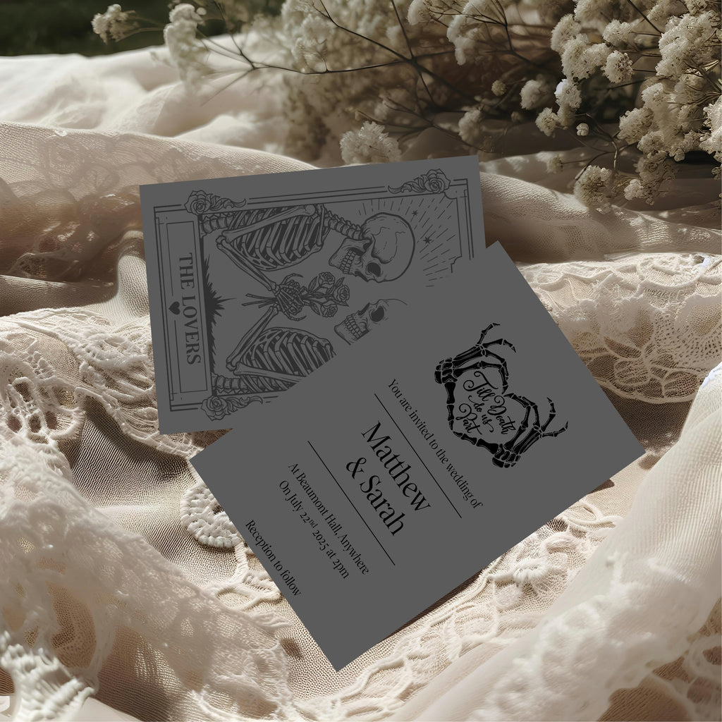 Gothic Dark Romance Skeleton Heart Tarot Card Double Sided Forever Wedding Sign | Charcoal