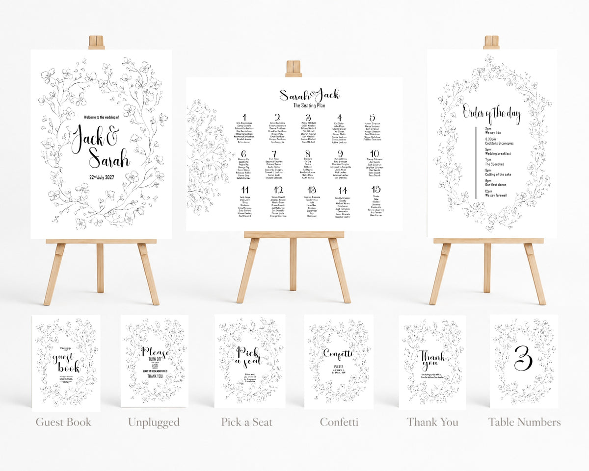 Black & White Floral Wedding Table Numbers – wedding table number sign, image 8