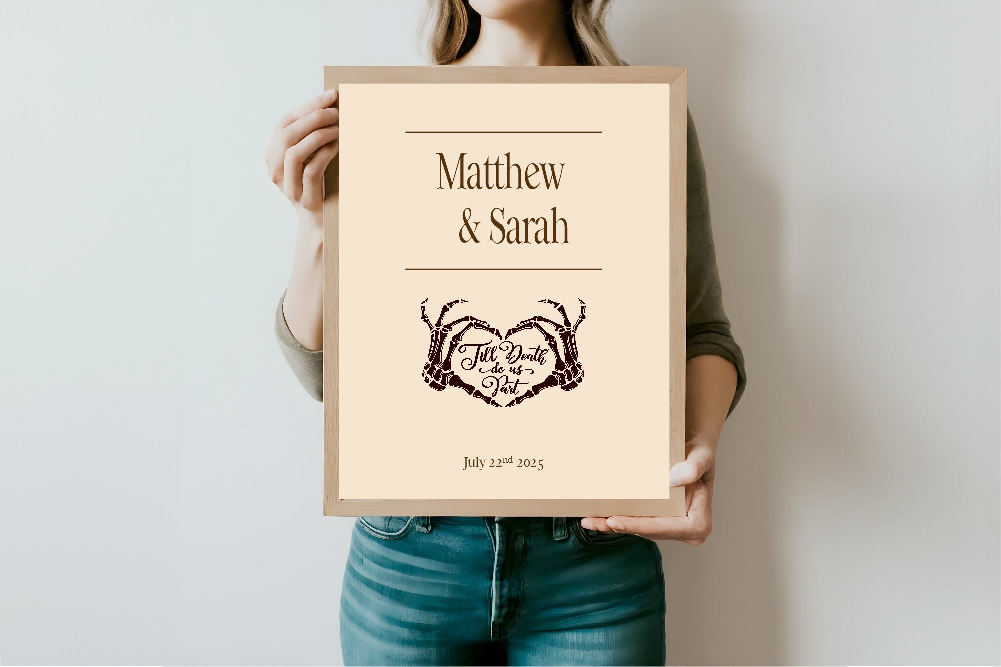 Gothic Dark Romance Skeleton Heart Tarot Card Double Sided Forever Wedding Sign | Beige