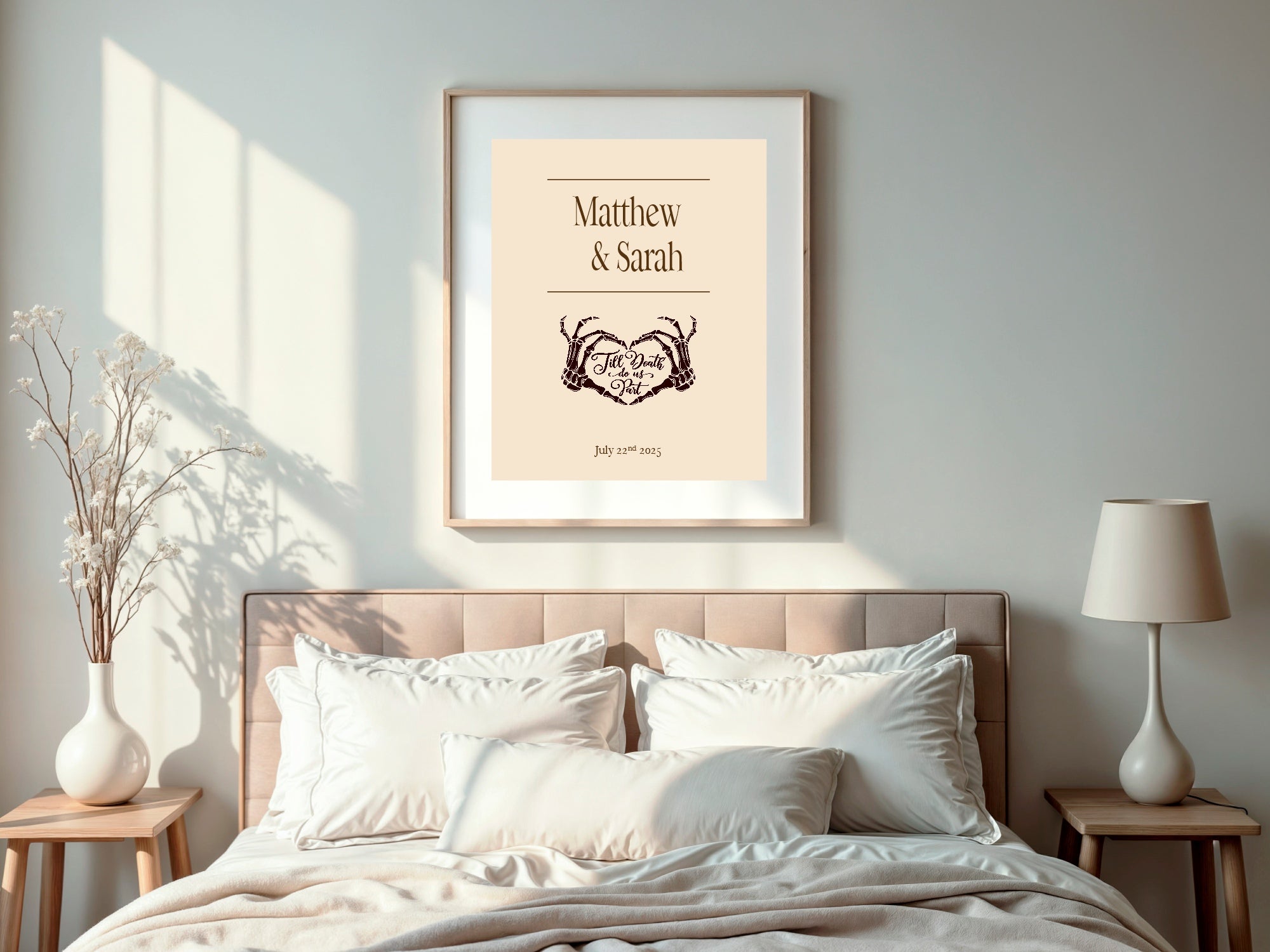 Gothic Dark Romance Skeleton Heart Tarot Card Double Sided Forever Wedding Sign | Beige