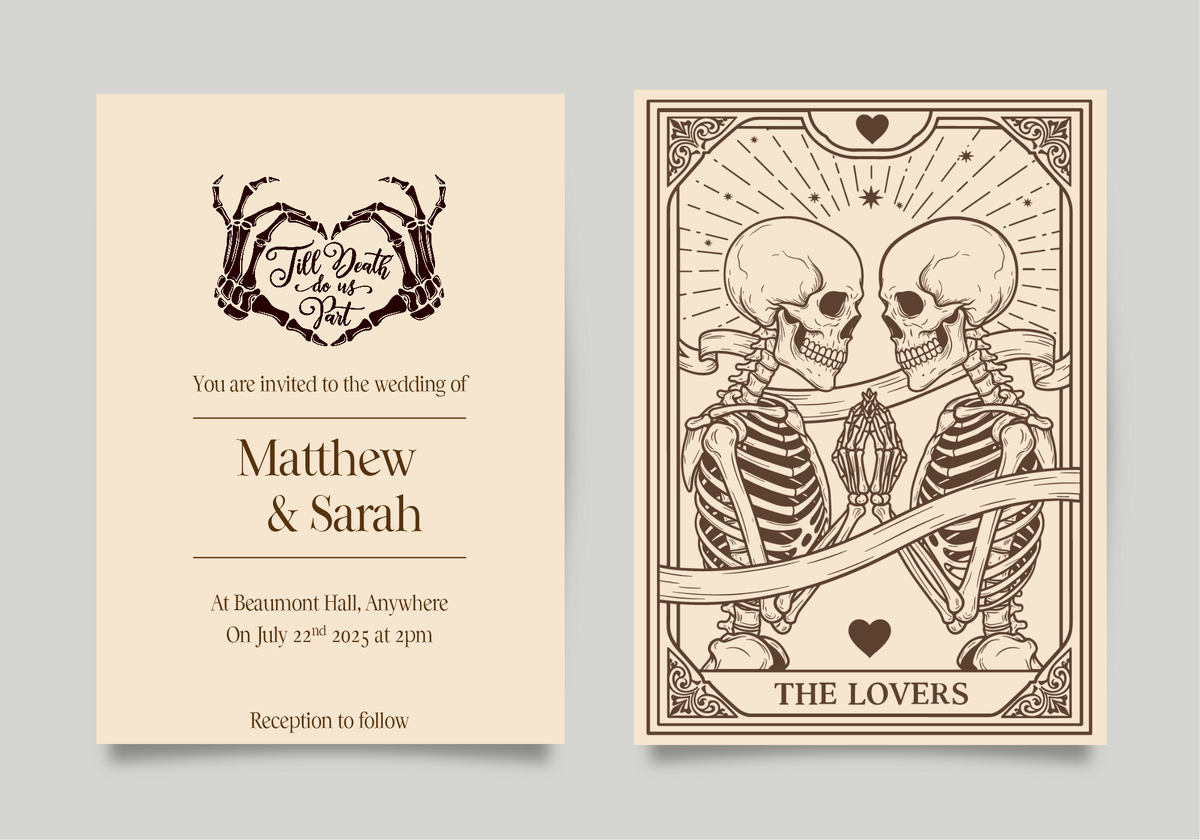 The Lovers Tarot Wedding Invitation Suite | Beige