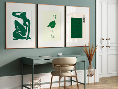 Emerald Green Flamingo Print
