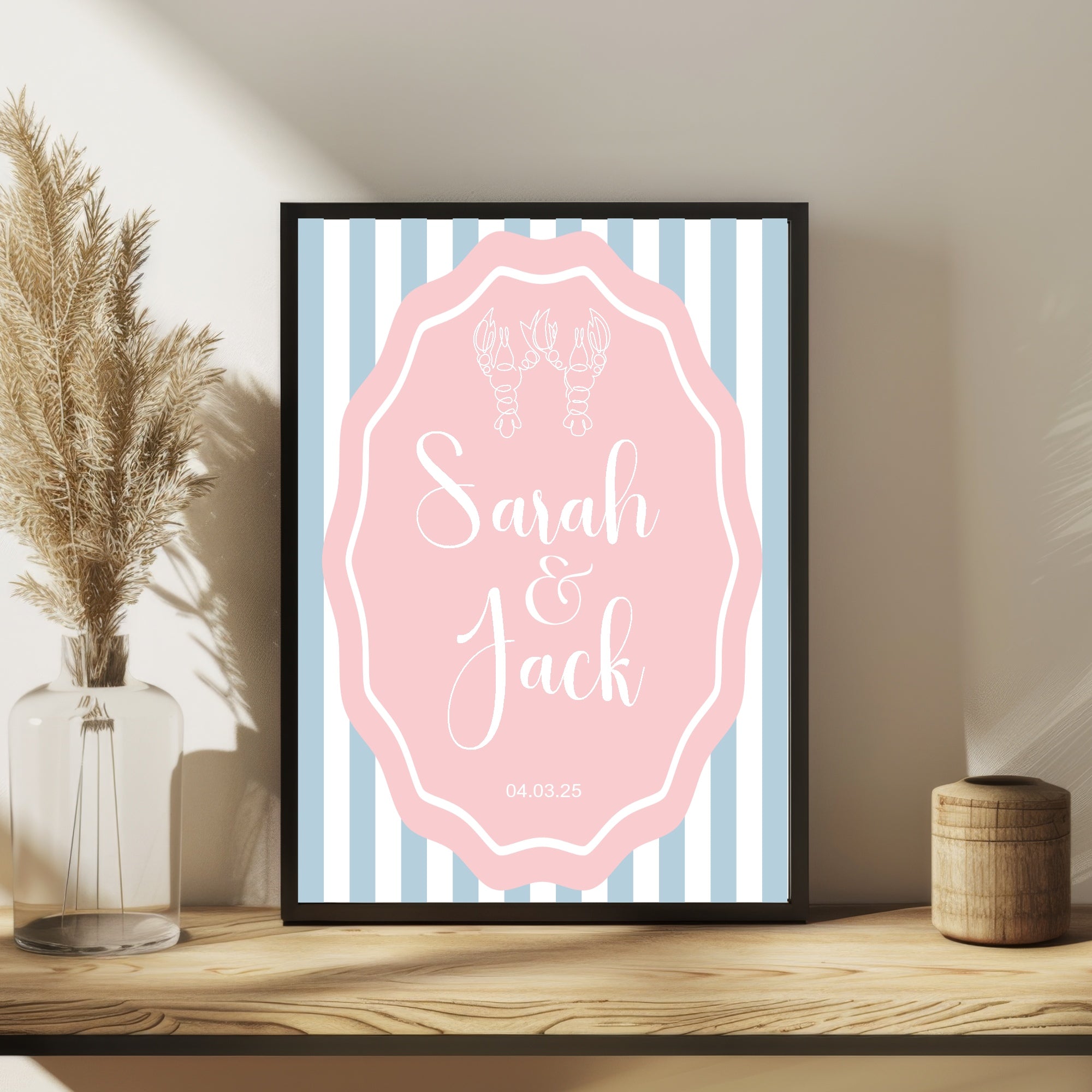 Lobster Party Wedding Welcome Sign | Pink & Blue