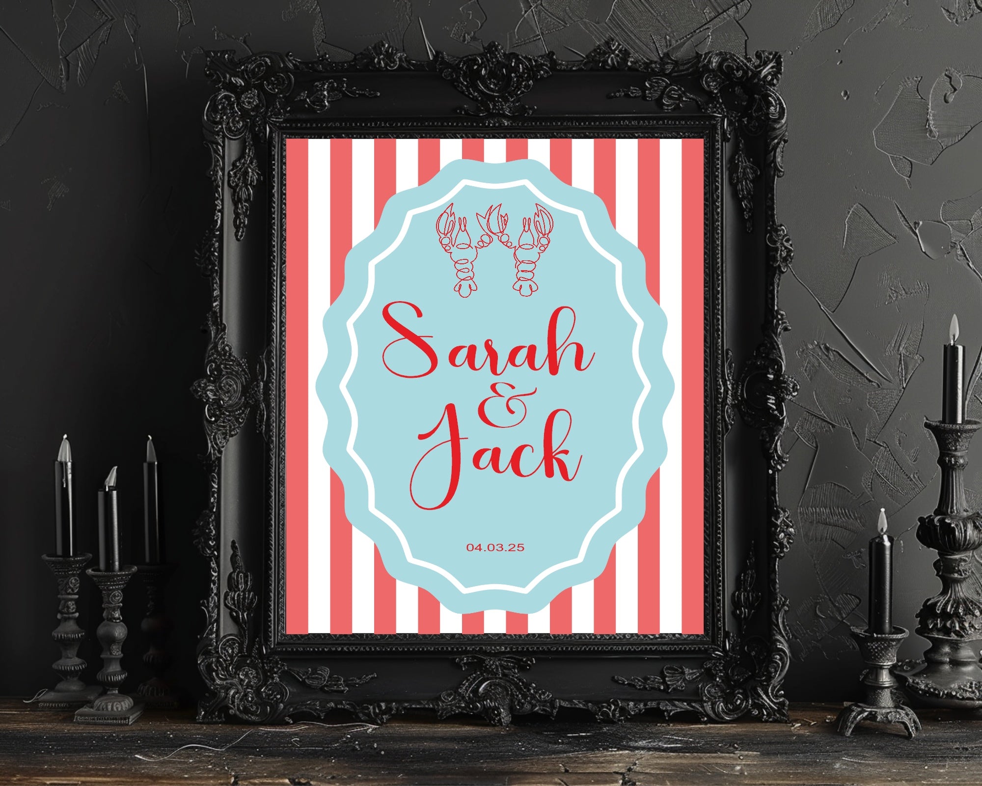 Lobster Party Wedding Welcome Sign | Red & Blue