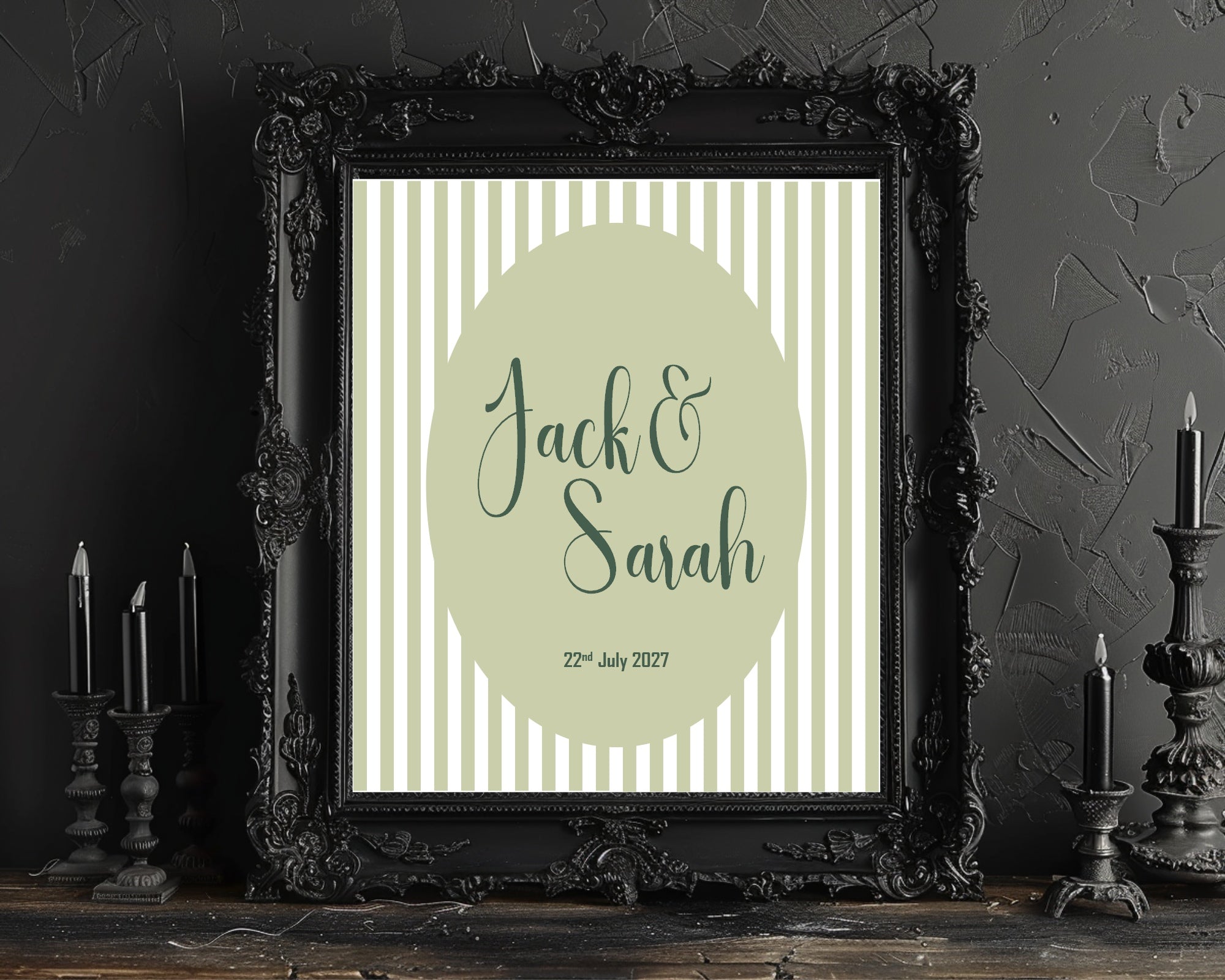 Striped Oval Wedding Welcome Sign | Green